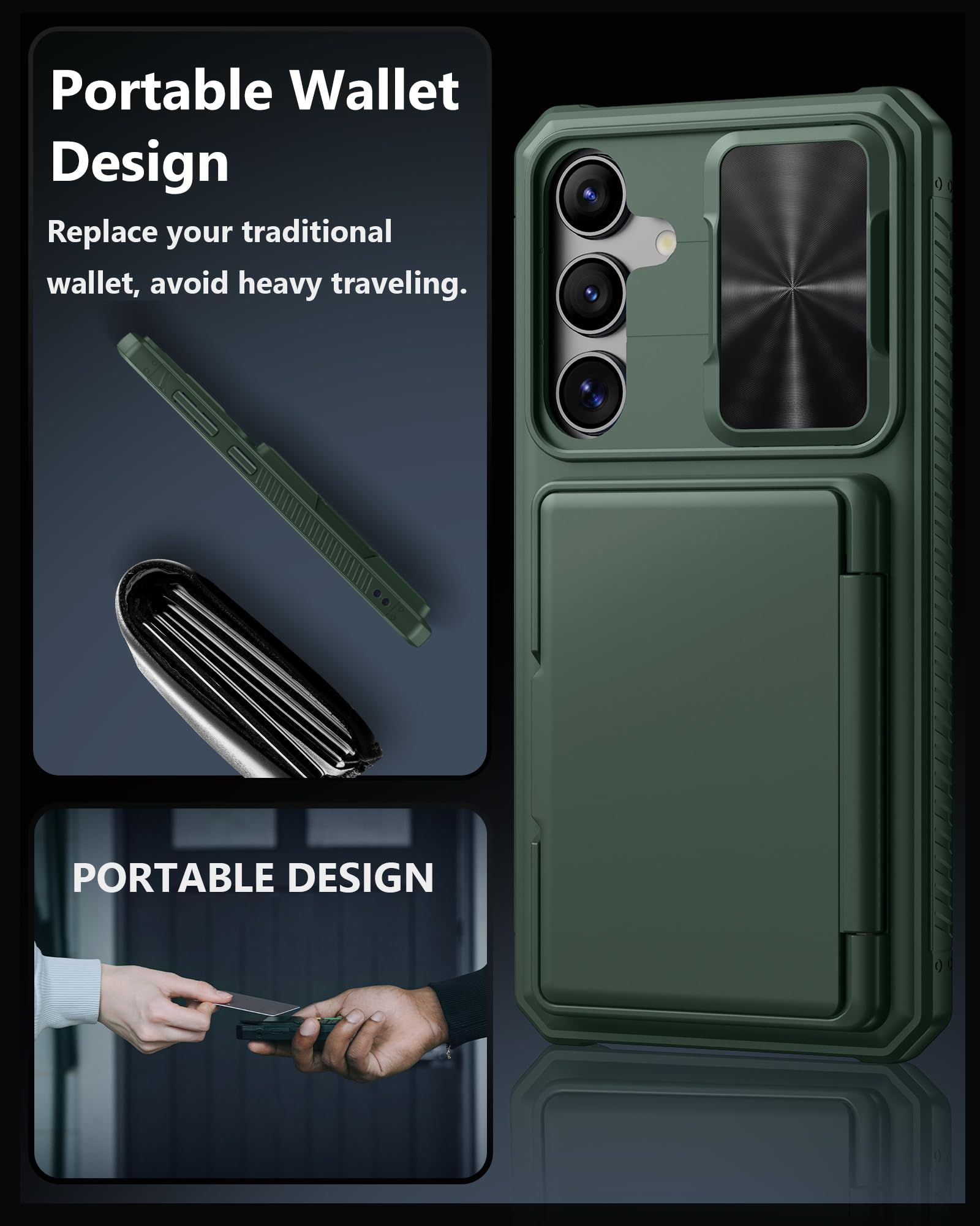 Atatoo For Samsung Galaxy S24+ Plus Wallet Case, Built In Card Holder(Store 4 5 Cards) & Sliding Camera Cover, Military Grade Pr