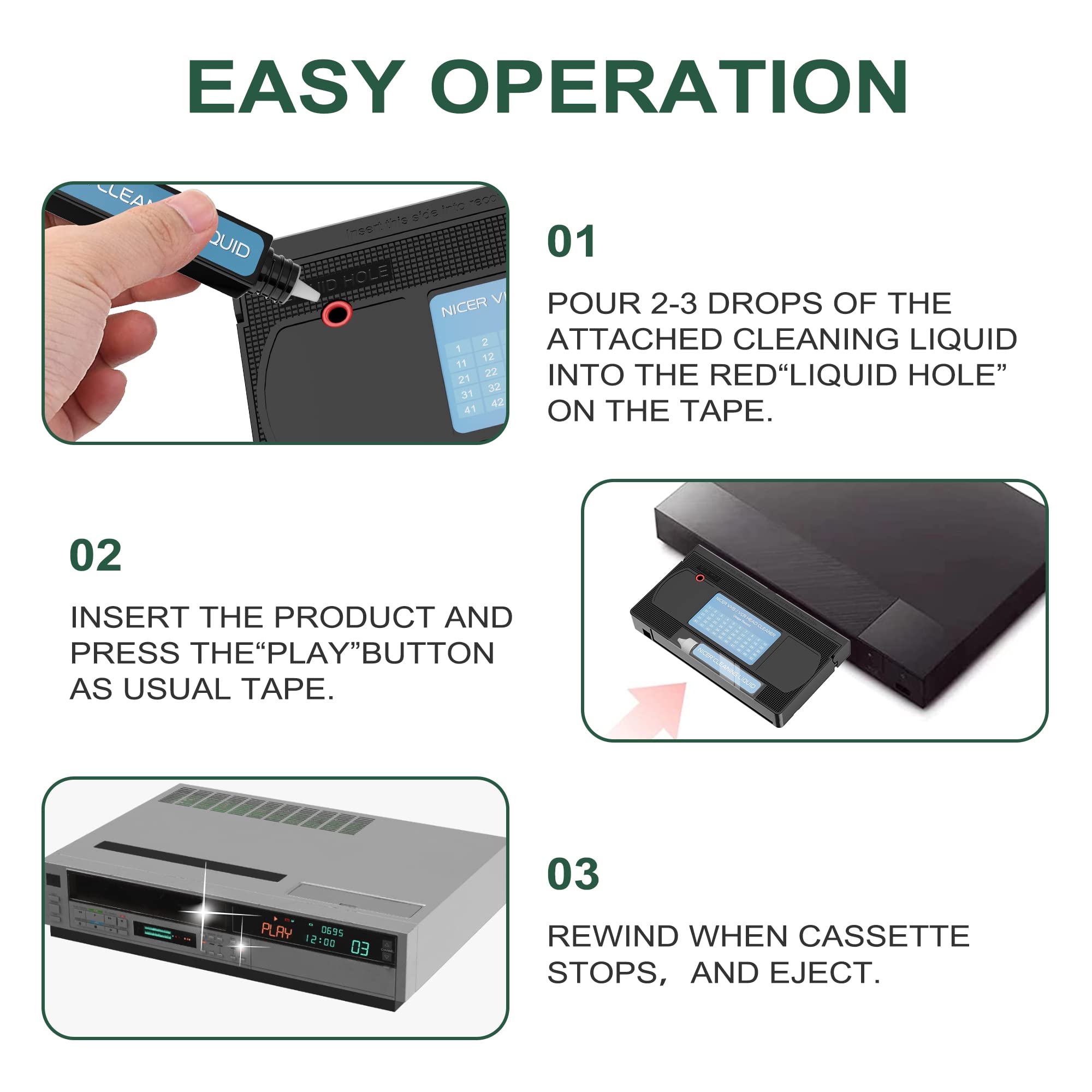 Nicer VCR Head Cleaner Tape - Wet Type for VHS Players, Effective Video Head Cleaning Solution