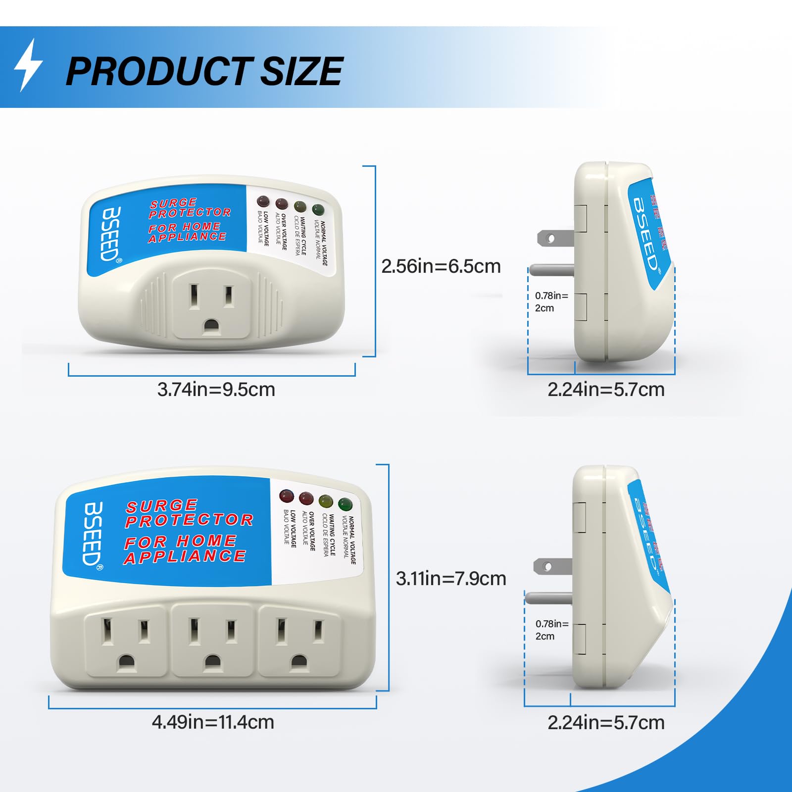 Bseed Surge Protector For Home Appliance 3 Outlet Surge Protector For Refrigerator Voltage Protector For Tv, Pc, Ps5, Air-Condit