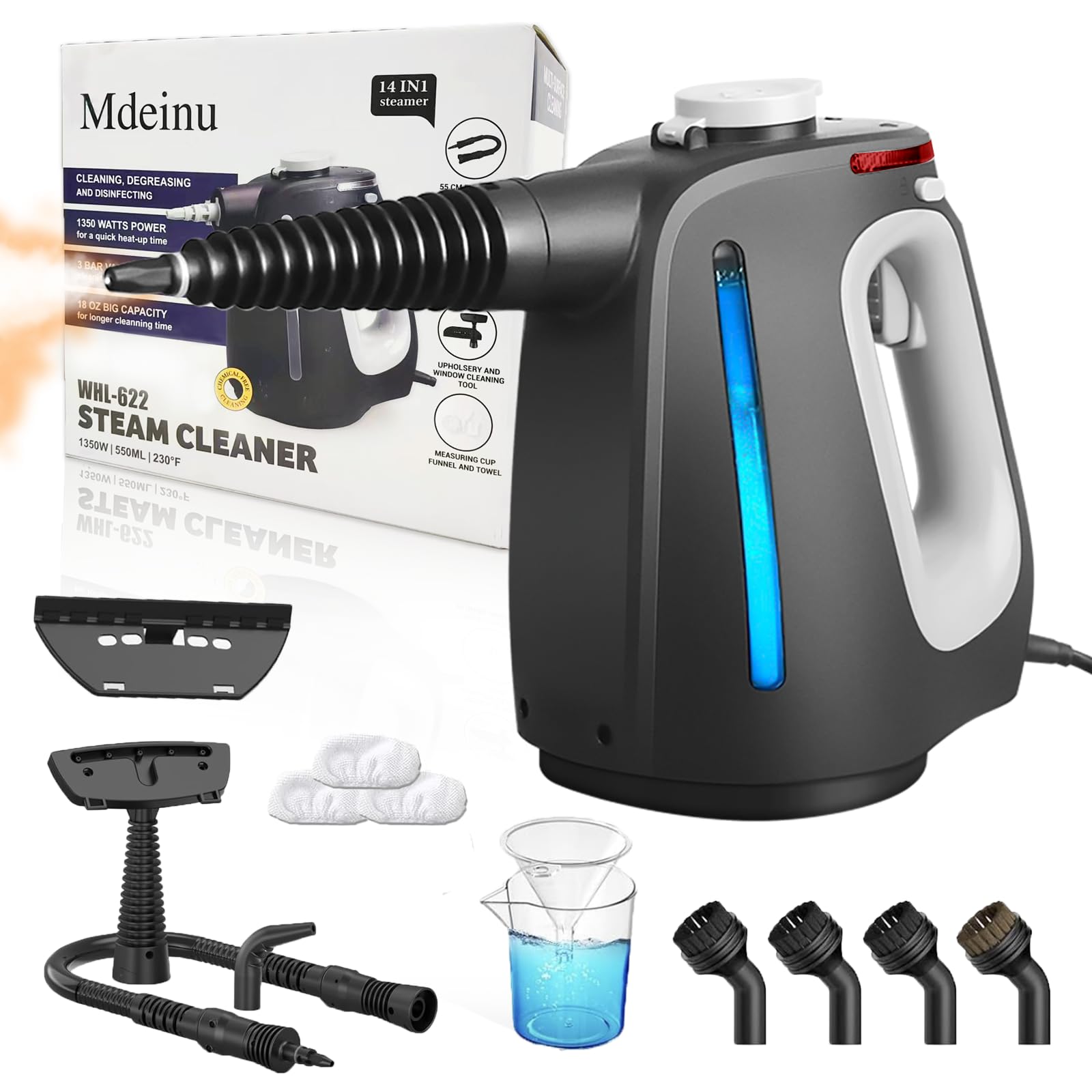 Pressurized Handheld Steam Cleaner for Home, MultiSurface Steamer with 14 PCS Accessories for House Cleaning, 20S Fast Heat Up,