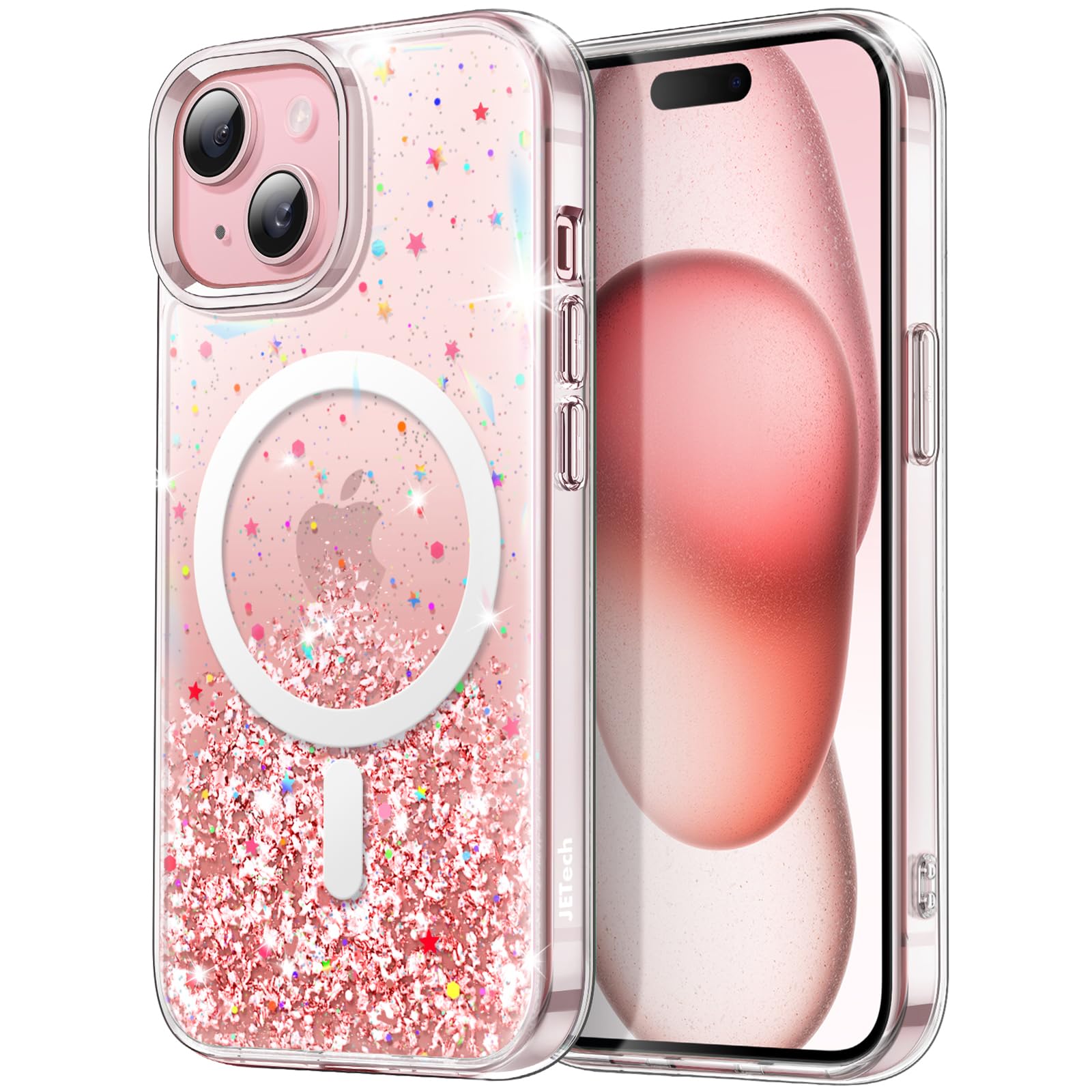 JETech Glitter Case for iPhone 15 Plus 6.7-Inch Compatible with MagSafe, Clear Cute Bling Sparkle for Women and Girls, Shiny Sho