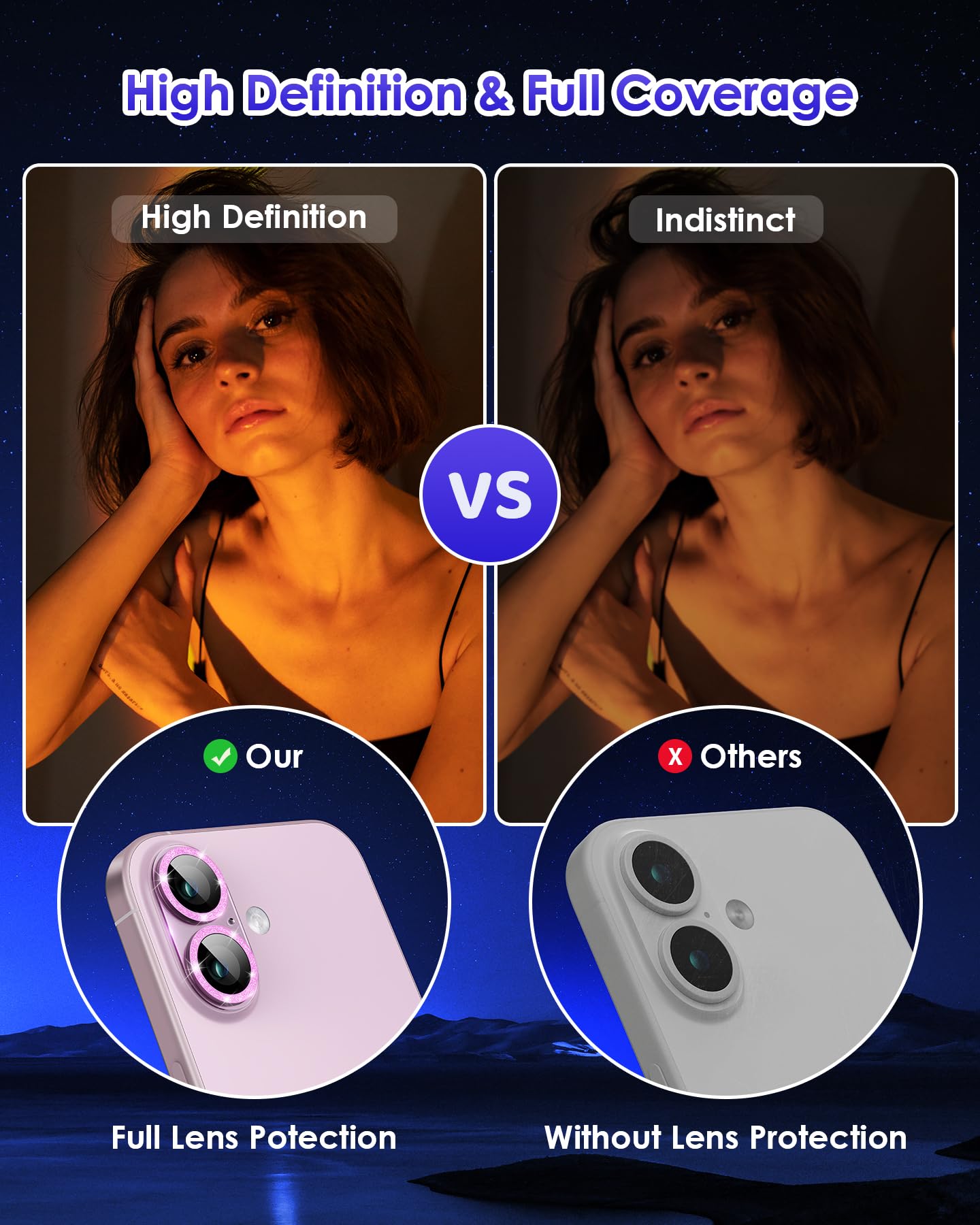 Kanosan For Iphone 16 Plus/Iphone 16 Camera Lens Protector Glitter, Clear Acrylic Plus Aluminium Alloy Ring 9H Tempered Glass Sc