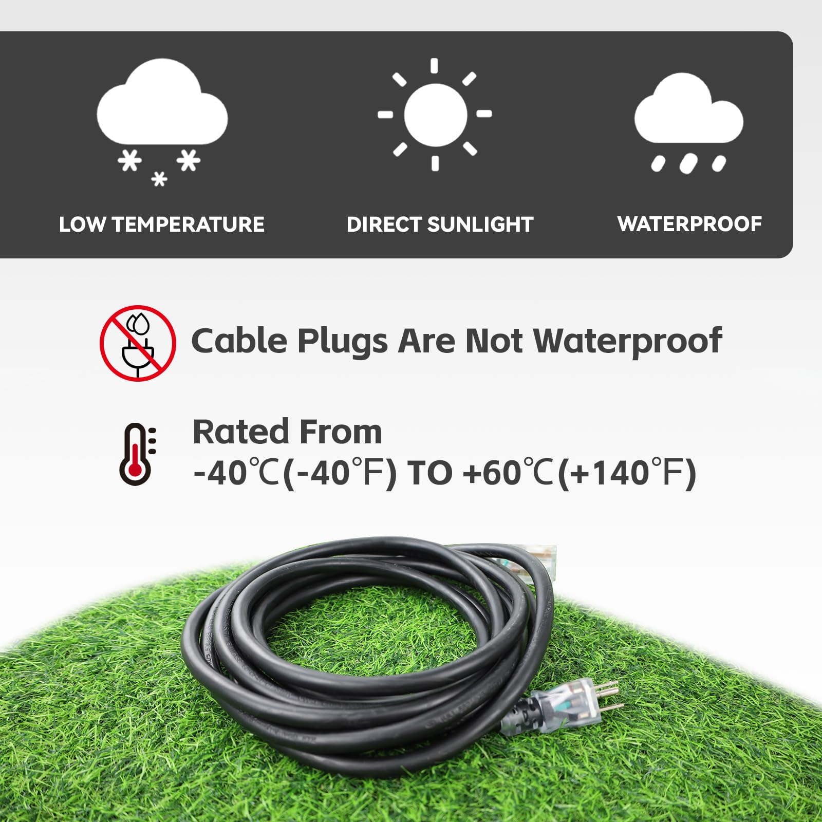 Ultra Explorer Indoor Outdoor Extension Cord Waterproof 25 Ft, 12 Gauge Heavy Duty Black Extension Cord Sjtw, Flexible Cold Resi