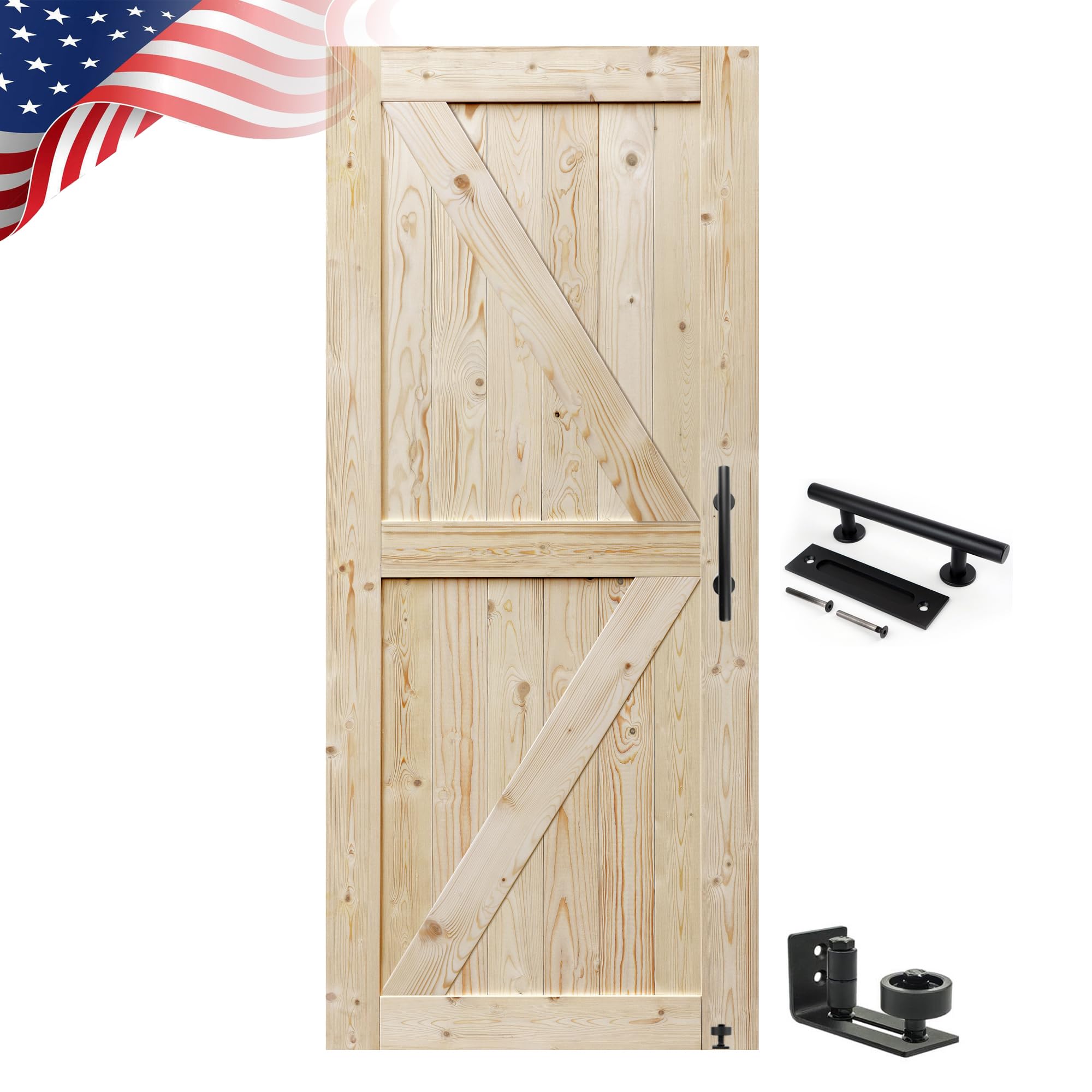 S&Z TOPHAND 38in x 80in Barn Door, 20-60 in Unfinished British Brace Barn Door/Modern Style/Solid Wood/Simple Assembly is Requir