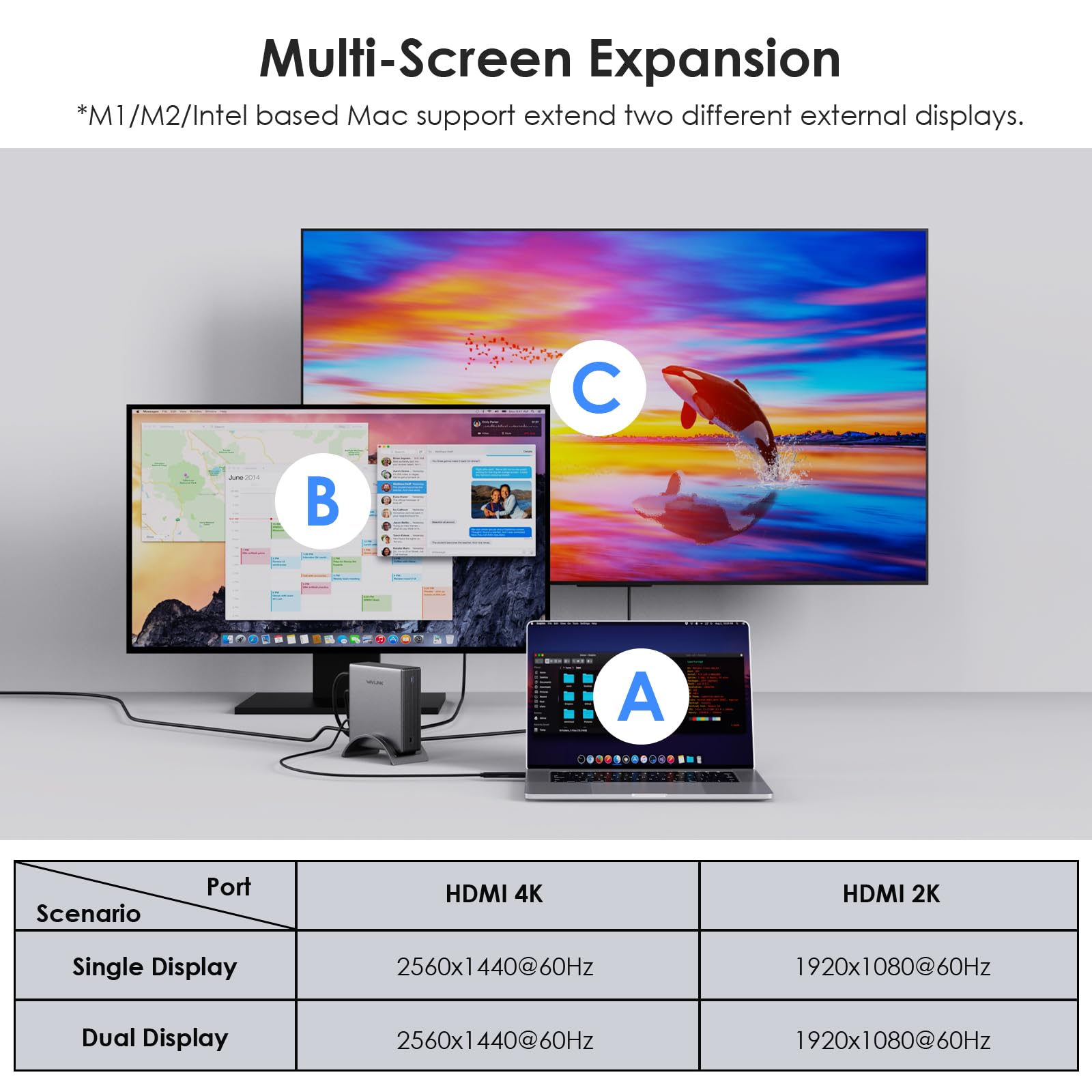 Laptop Docking Station Dual Monitor, Universal Docking Station For Windows/Mac To Dual Monitor With 130W Pd Charger, Dual Hdmi,