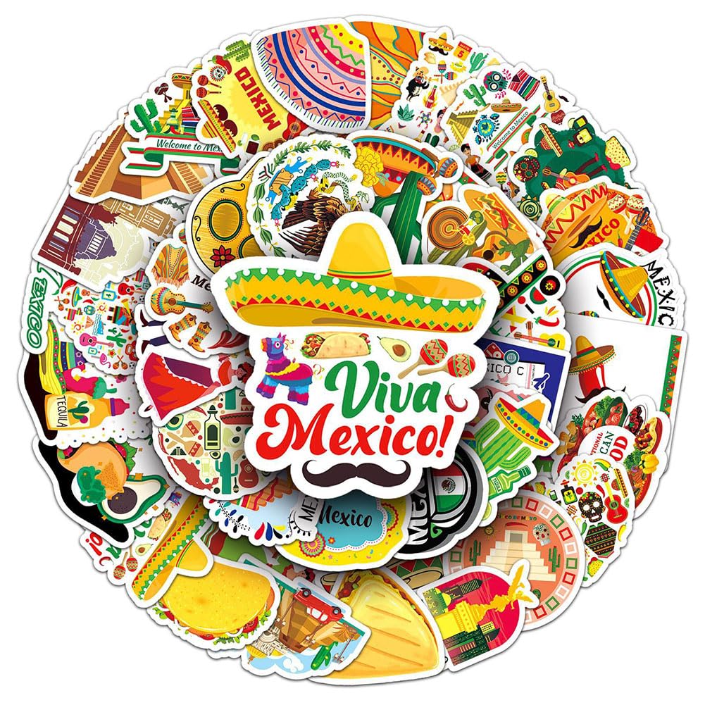 Mexico Stickers |50Pcs Mexican Waterproof Vinyl Decals For Water Bottles Laptop Luggage Cup Mobile Phone Computer Skateboard Ref