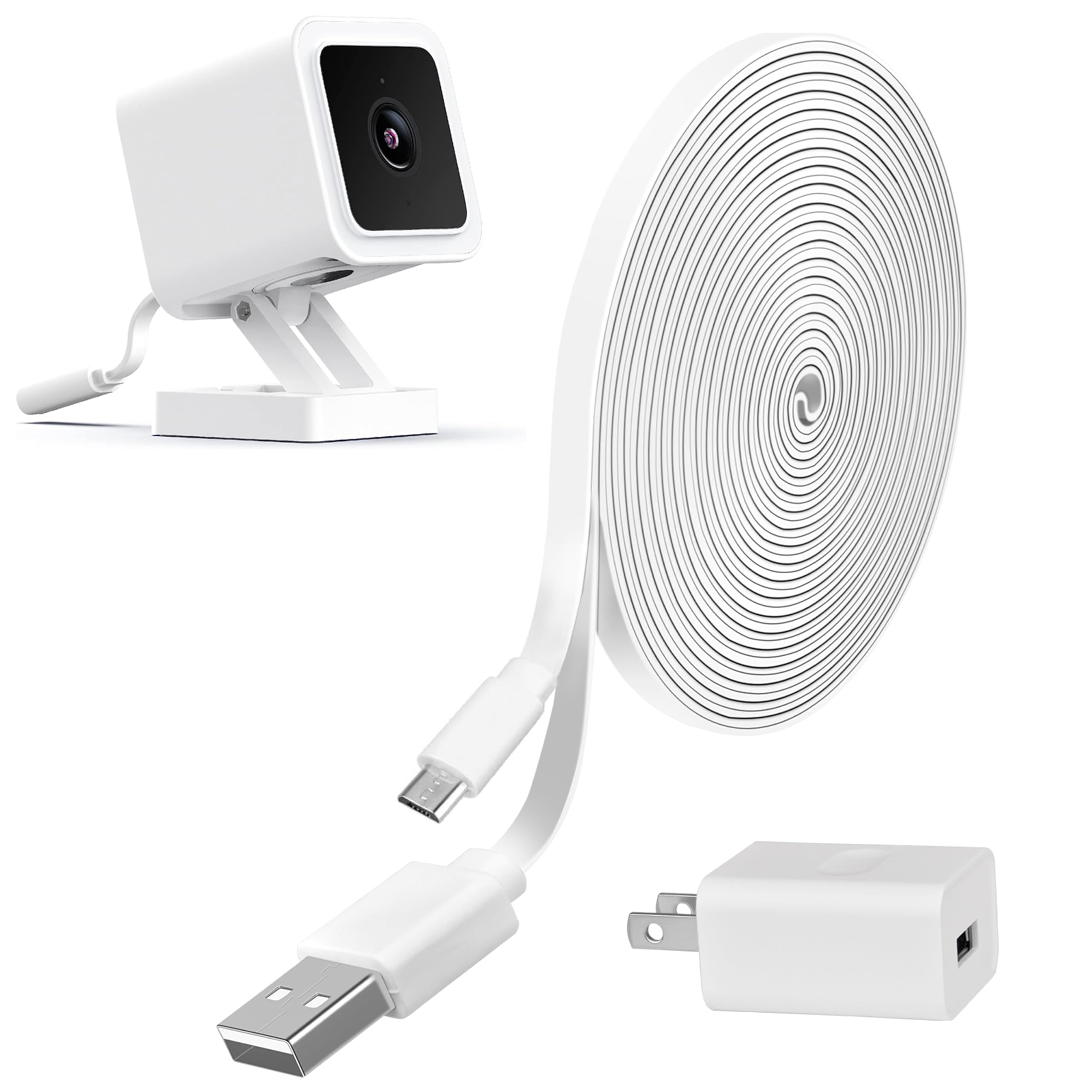 30Ft Flat Power Extension Charging Cable With 5V 2A Adapter Compatible With Wyze Cam V3/V4/Og,Wyzecam, Wyze Cam Pan, Yi Camera,N