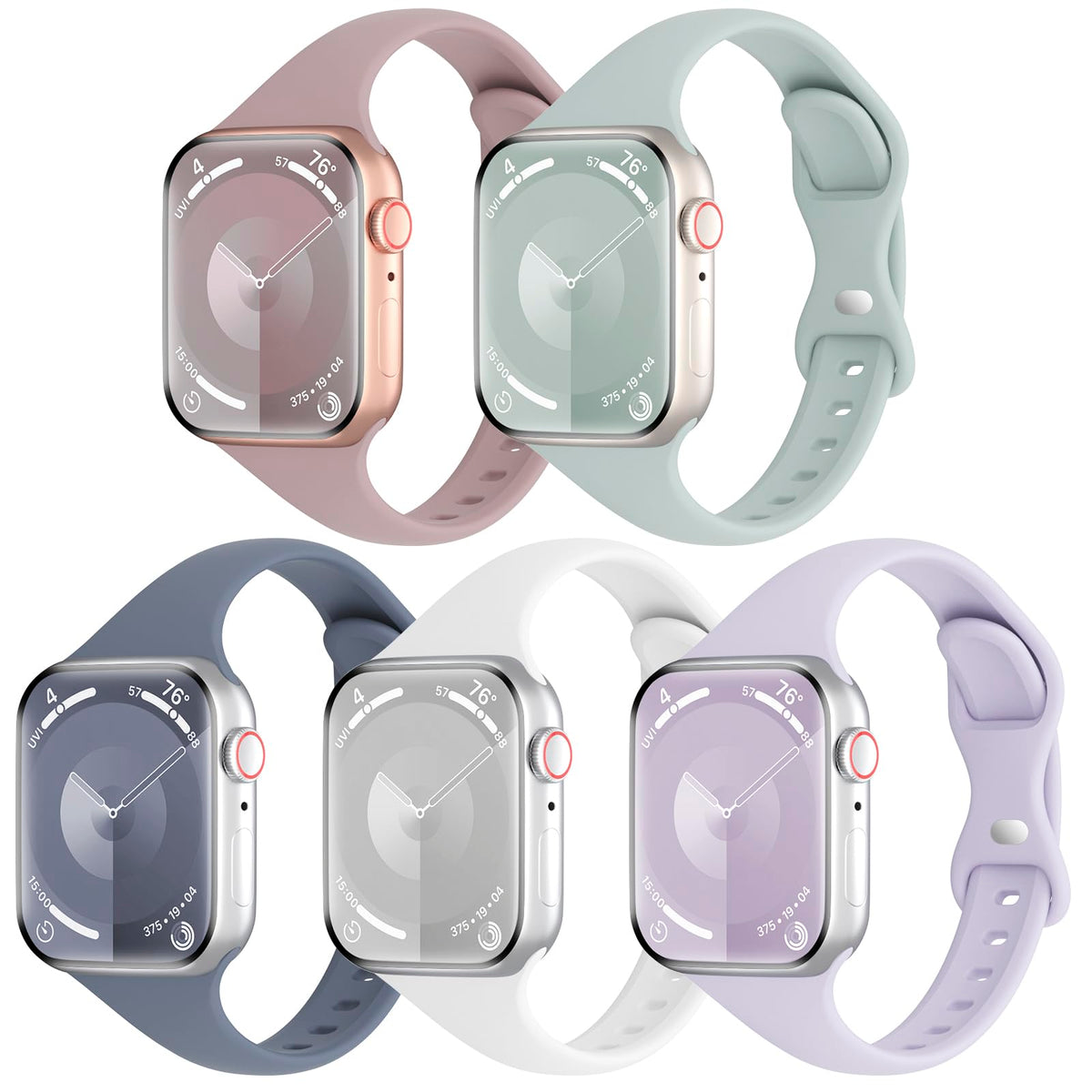 5 Pack Silicone Slim Bands Compatible With Apple Watch Band 38Mm 42Mm 40Mm 44Mm 41Mm 45Mm 46Mm 49Mm, Soft Narrow Sport Strap Thi