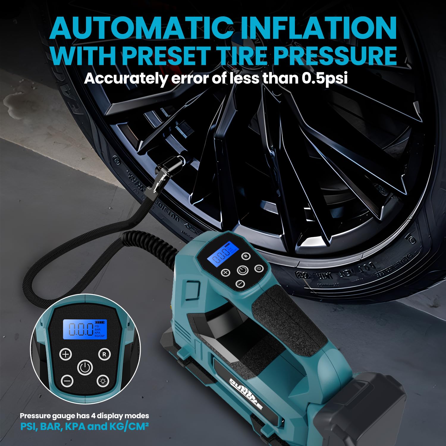 Cordless Tire Inflator Air Compressor For Makita 18V Battery, 150Psi Portable Led Light Handheld Air Pump With Digital Pressure