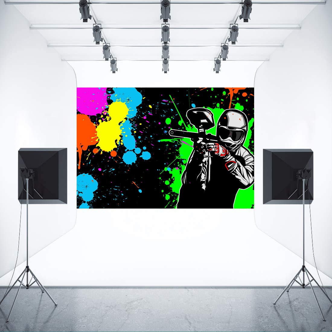 Shooting Game Backdrop Fhzon 5X3Ft Mess Splatter Art Party Colorful Graffiti Background For Photograph Theme Party Gaming Party