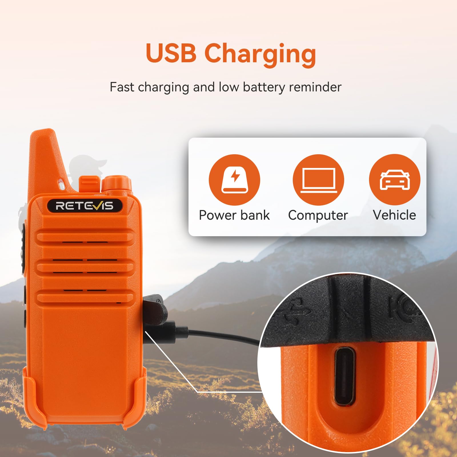 Retevis Rt22 Two Way Radio, Long Range Walkie Talkies For Adults, Rechargeable Mini Two Way Radios With Earpiece, Vox Handsfree, For Family Outdoor Camping Hiking Trip(Orange)