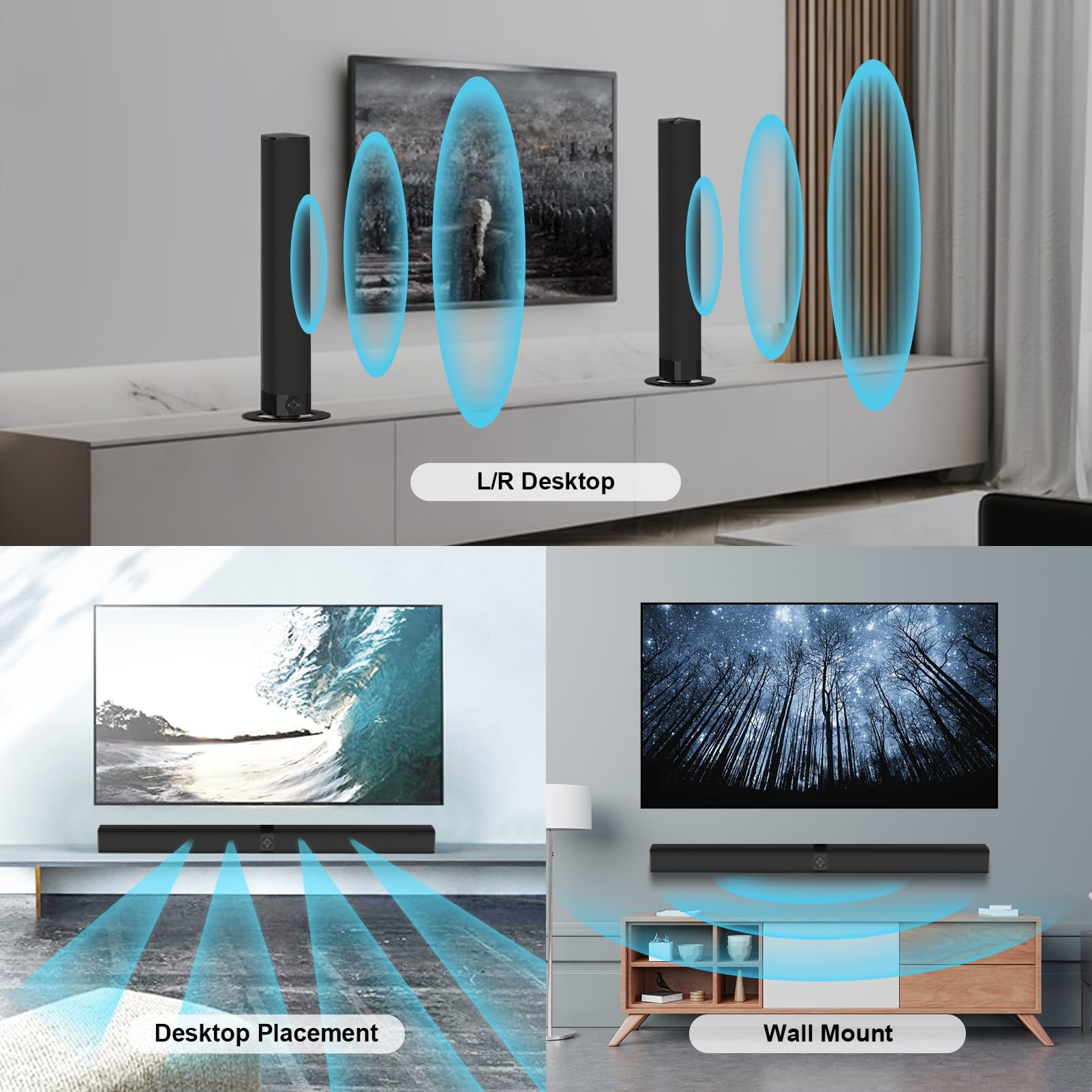 Assistrust Sound Bar, 60W Sound Bar For Smart Tv, 5.0 Bluetooth Tv Sound Bar, Wired & Wireless Soundbar With Auto Volume Boost,