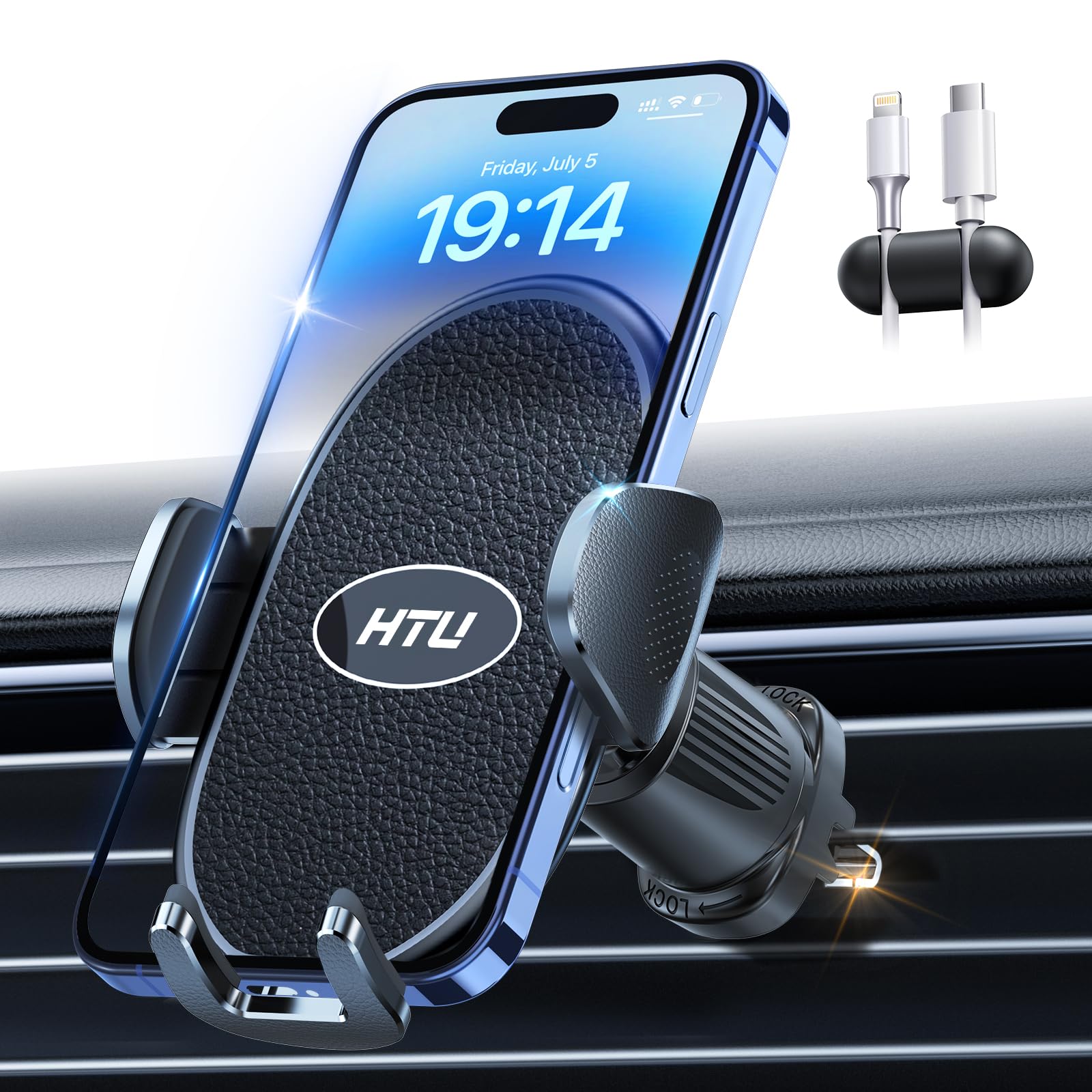 HTU ?Military-Grade? Car Phone Holder,?Strongest & Longest Steel-Hook? Car Vent Mount, Handsfree 360 Adjustable Automobile Cradl