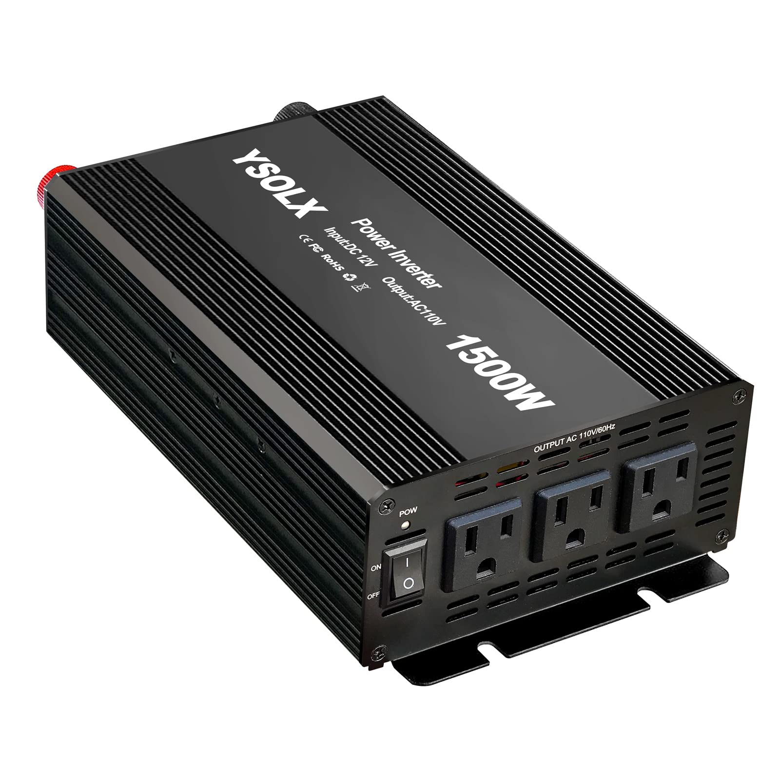 YSOLX 1500W Power Inverter 12V to 110V,Dc to Ac Inverter 3 AC Outlets,1500 Watt Inverter for Hurricanes, Power Outages,RV, Campi