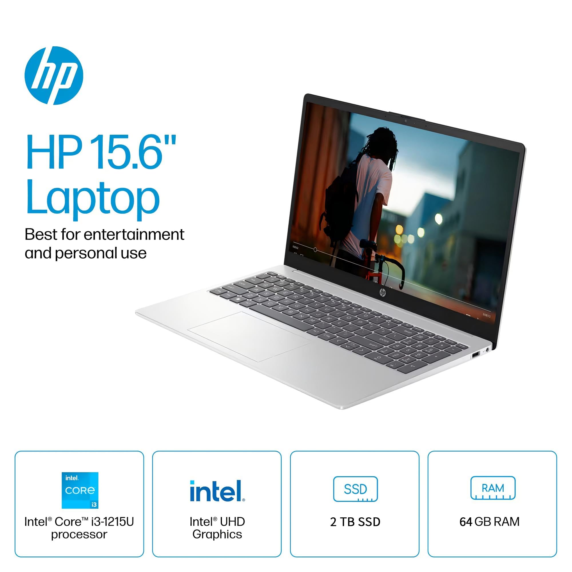 Hp 2025 New 15.6'' Touch-Screen Business Laptop, Lifetime Office, Intel 6-Core I3-1215U Up To 4.4 Ghz, 64 Gb Ram, 2 Tb Ssd, Uhd