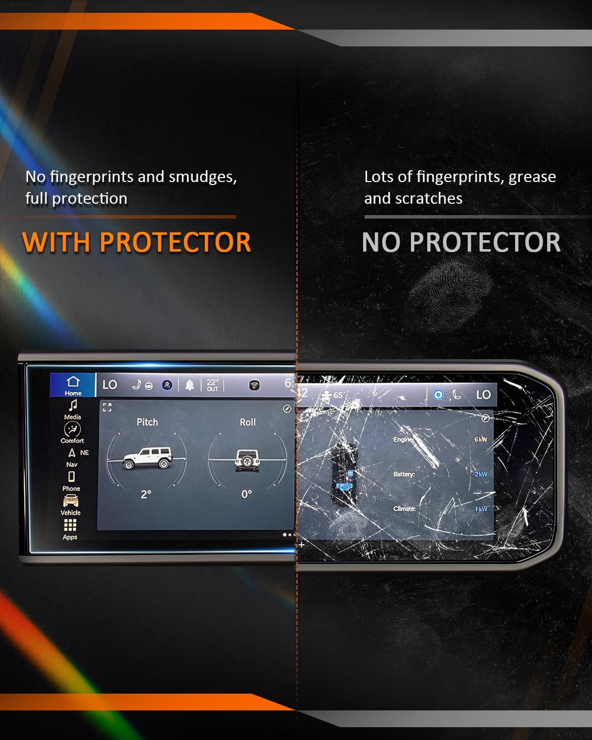 Cdefg Matte Screen Protector For 2024 Jeep Wrangler Gladiator Touch Screen For Jeep Wrangler 2024, Jeep Gladiator 2024, Jeep Wrangler 4Xe 2024 Accessories 12.3' Matte Anti Glare Tempered Glass