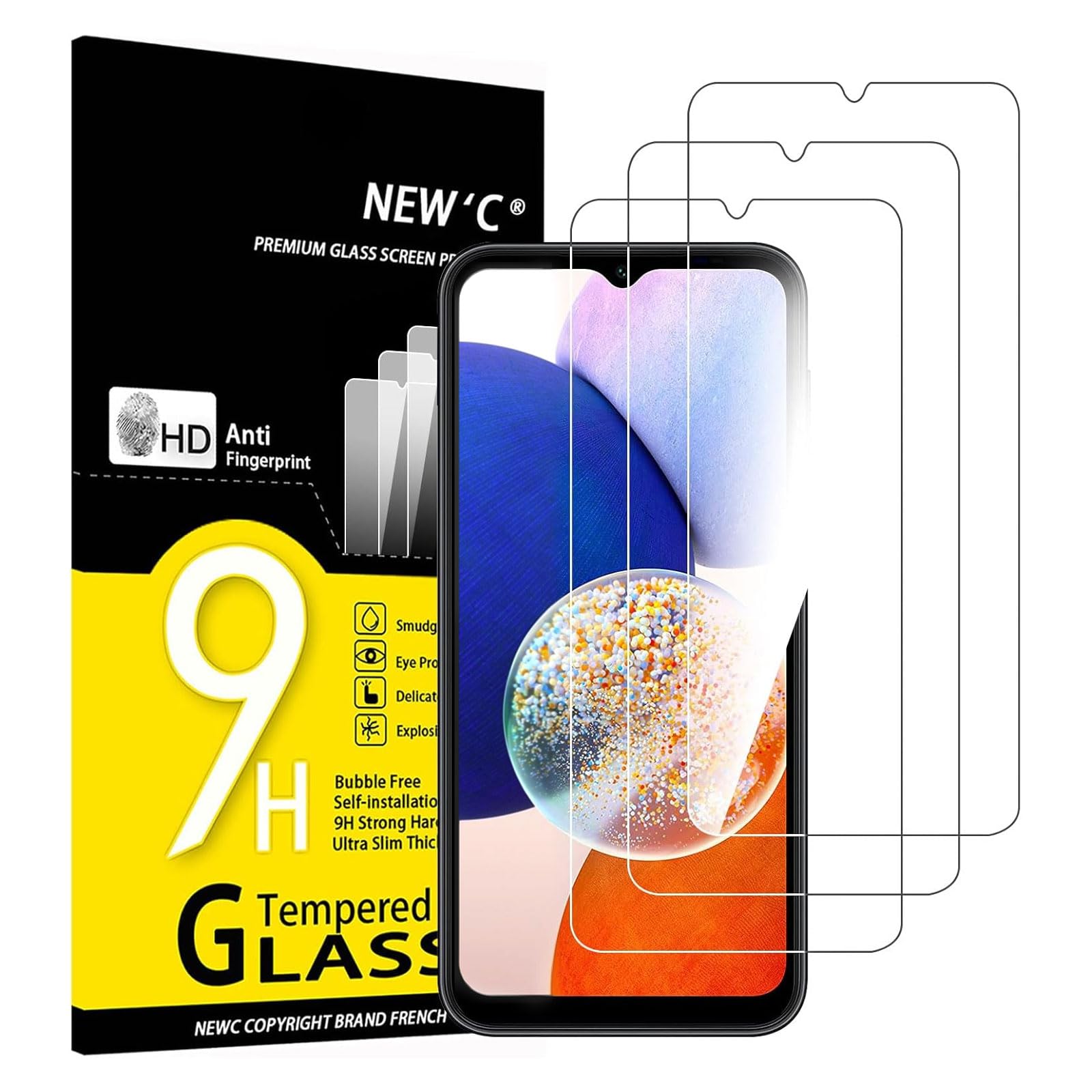 New'C 3 Pack Designed For Samsung Galaxy A14 5G/4G, M14 5G Screen Protector Tempered Glass, Anti Scratch, Bubble Free, Ultra Res