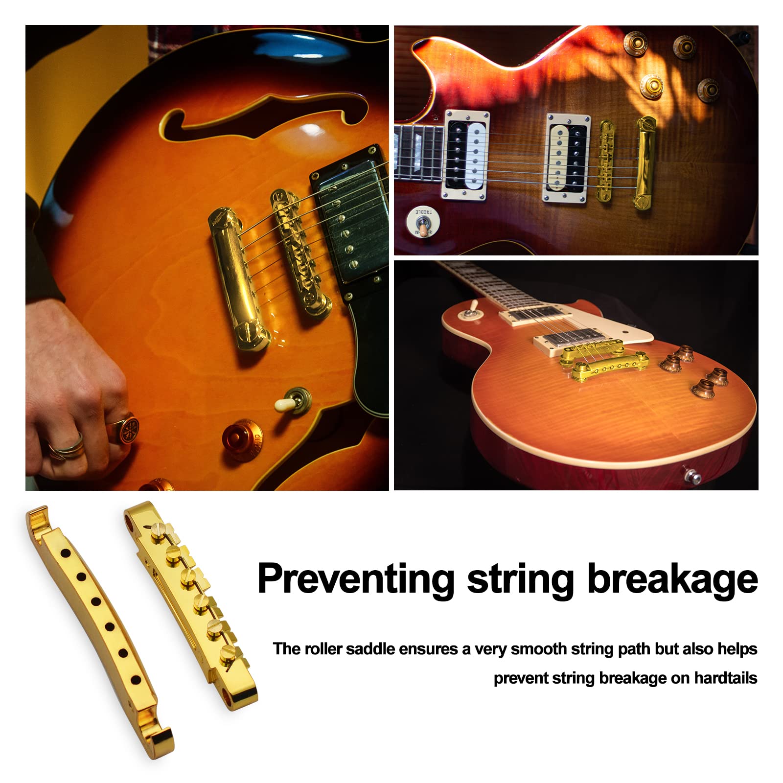 Saphue A Set Of String Saddle Tune O Matic Bridge And Tailpiece With Studs For Gb Lp Style Electric Guitar (Gold)