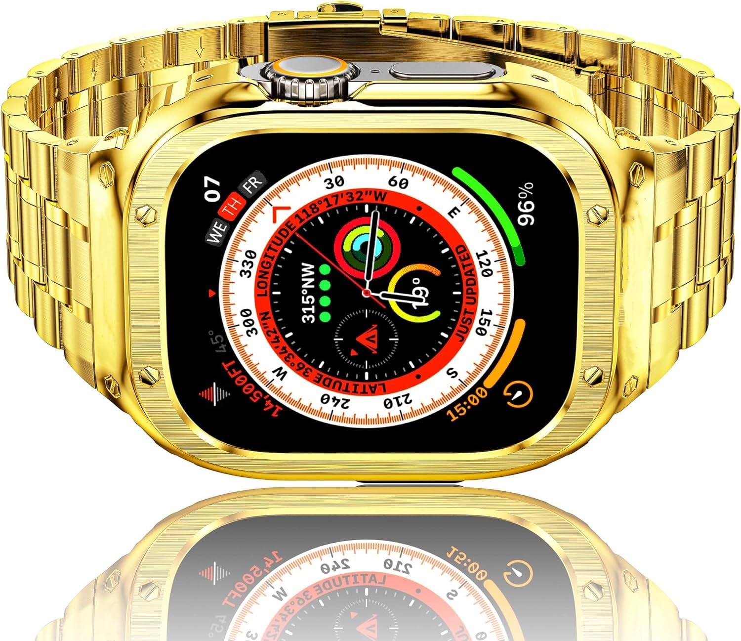 Haslfm Stainless Steel Watch Band With Case Compatible With Apple Watch Ultra/Ultra 2(49Mm),Metal Strap And Rugged Protective Co