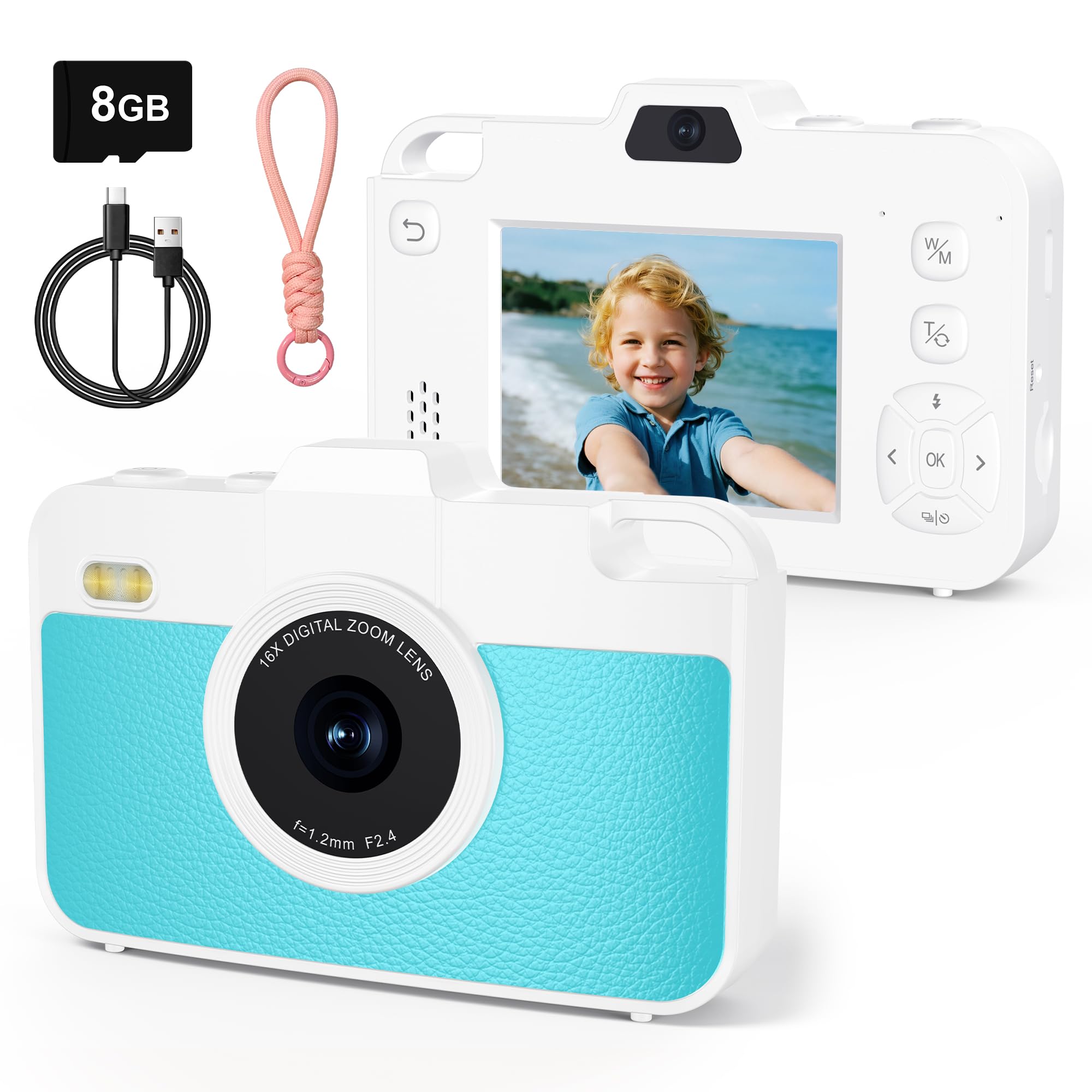 Digital Camera for Kids, 48MP 1080P Point and Shoot Digital Cameras with Dual Lens, Compact Small Camera with 16X Zoom for Girls