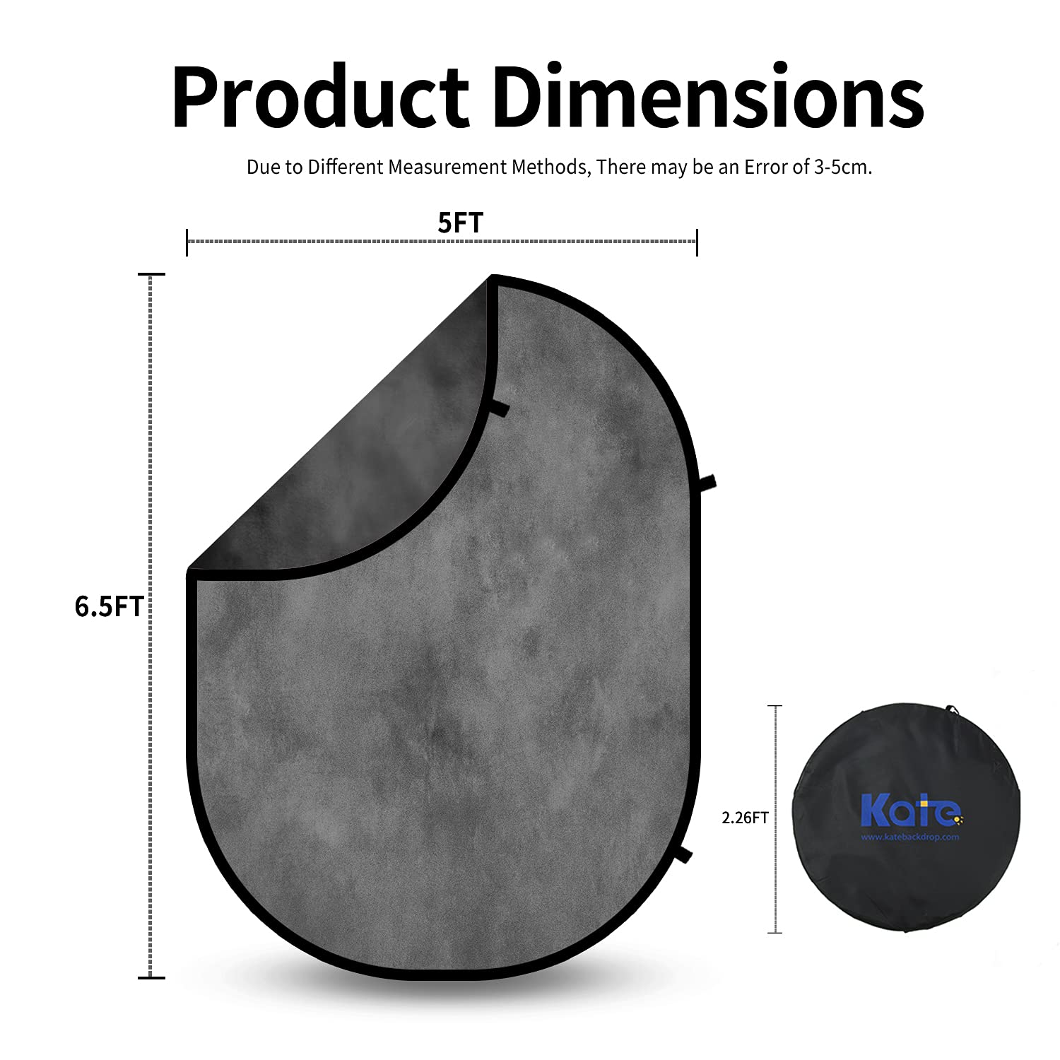 Kate Collapsible Backdrop Pop Up Photo Backdrops Folded Grey Black For Photography, For Video, For Broadcast, 5X6.5Ft