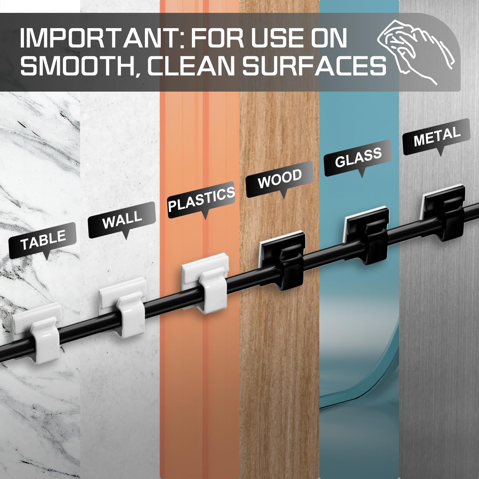 Kgrote 100Pcs Cable Clips, Adhesive Wire Clips Strong Cord Clips Wire Holders, Cable Management Clips For Desk, Wall, Car, Tv, E