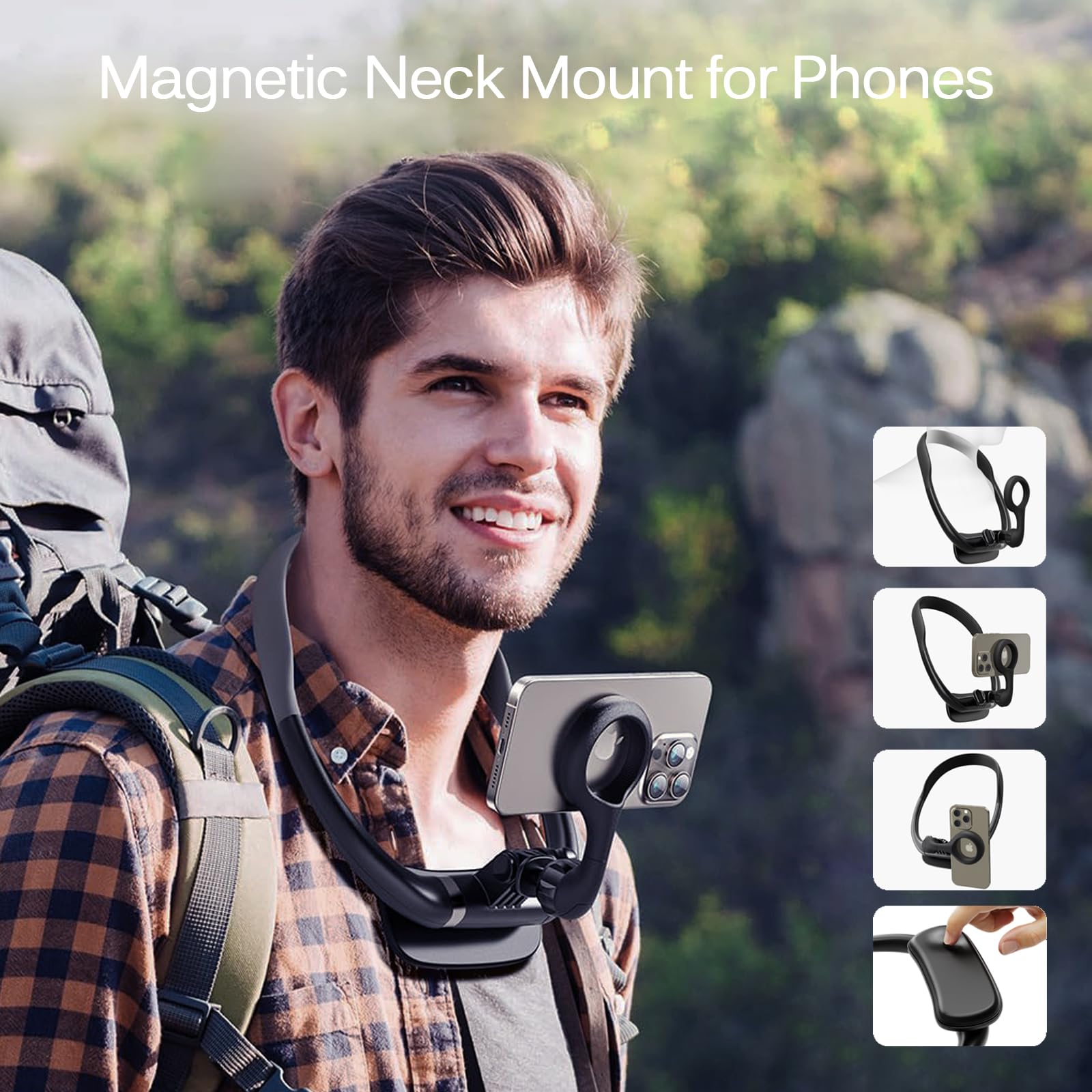 Lizhuzhong Magnetic Phone Neck Mount, Video Recording Holder, Pov/Vlog Selfie, Hand Free Phone Neck Strap, Chest Stand