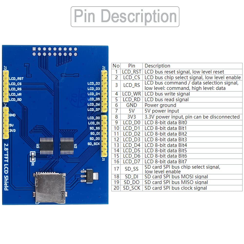 Diymalls 2.8'' Tft Lcd Display Module 5V/3.3V Ili9341 Resistive Touchscreen 320X240 8 Bit Parallel Interface W/Sd Card Slot For