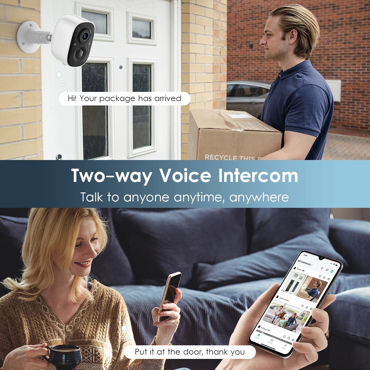 Security Camera Wireless Outdoor, 2 Way Talk Battery Powered Wi Fi Cameras For Outside And Indoor 1080P Night Vision Ai Motion D