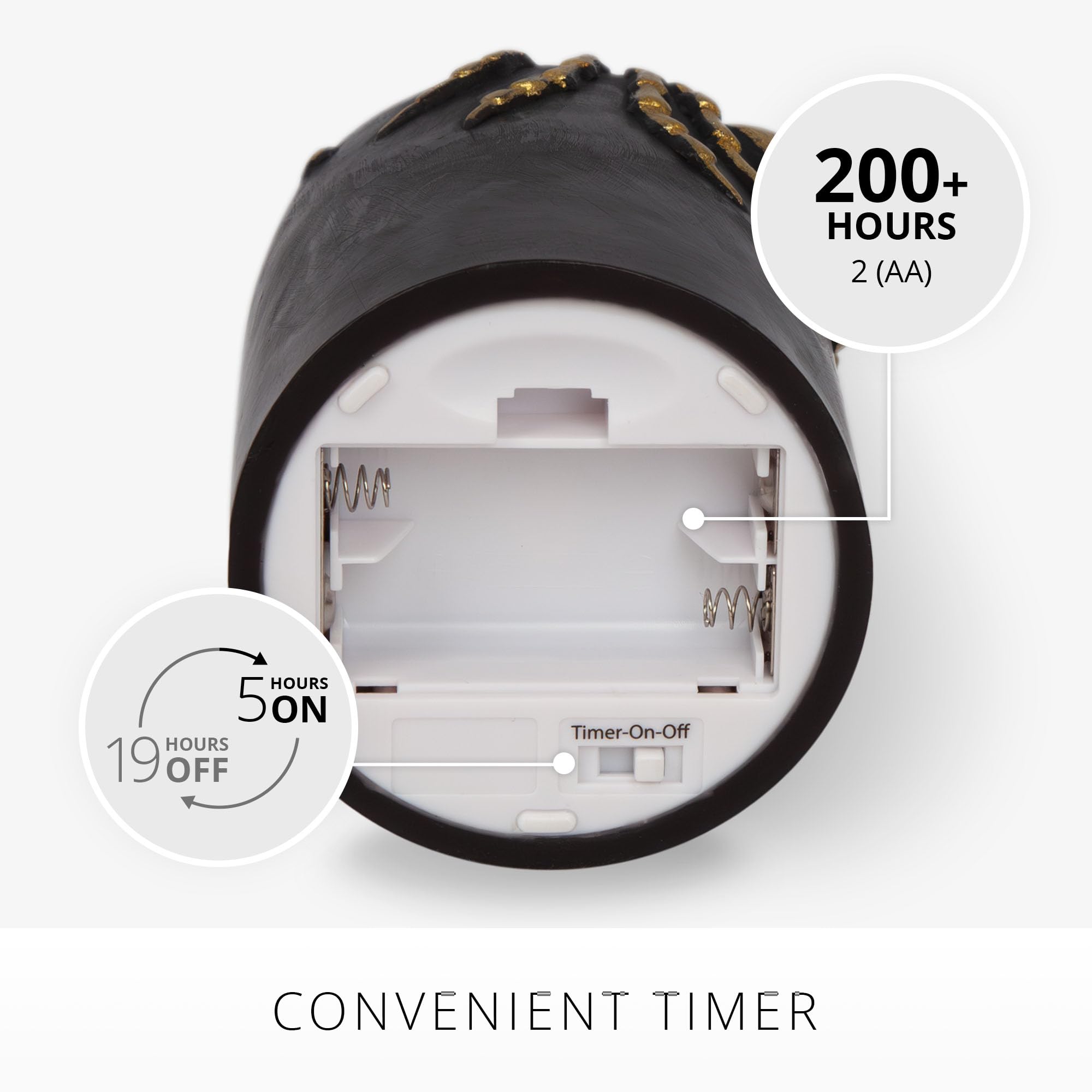 Luminara Black And Gold Spider Flameless Led Candle, Flat Top Moving Flame Pillar, Real Unscented Wax And Timer (3'' X 4.5'')