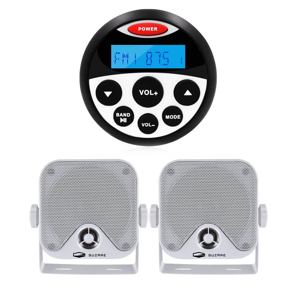 Guzare Marine Stereo Speaker Package, Bluetooth, Mp3/Usb Am/Fm Waterproof Radio Bundle For Boat Spa Atv Utv