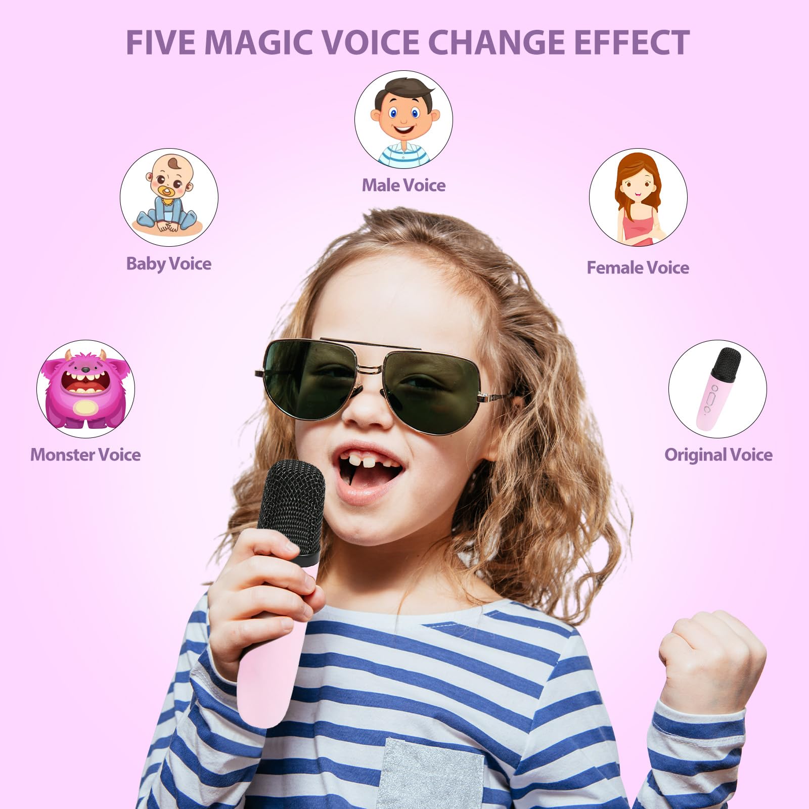 Fede Karaoke Machine For Kids Adults, Mini Karaoke Machine With 2 Wireless Microphones, Portable Bluetooth Speaker With Voice Ch