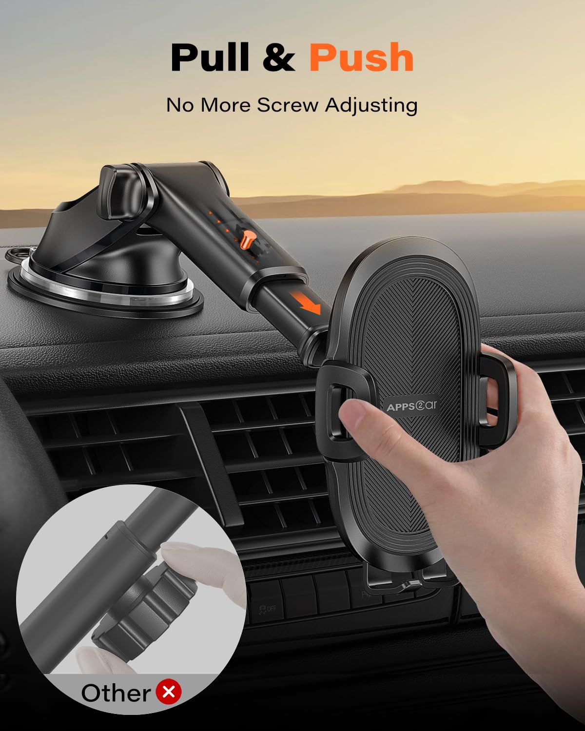 Apps2Car Suction Cup Phone Mount, Universal Phone Holders For Your Car Windshield/Dashboard/Window, Cell Phone Holder Car With Sticky Gel Pad, Compatible With Iphone, Samsung, All Cellphone