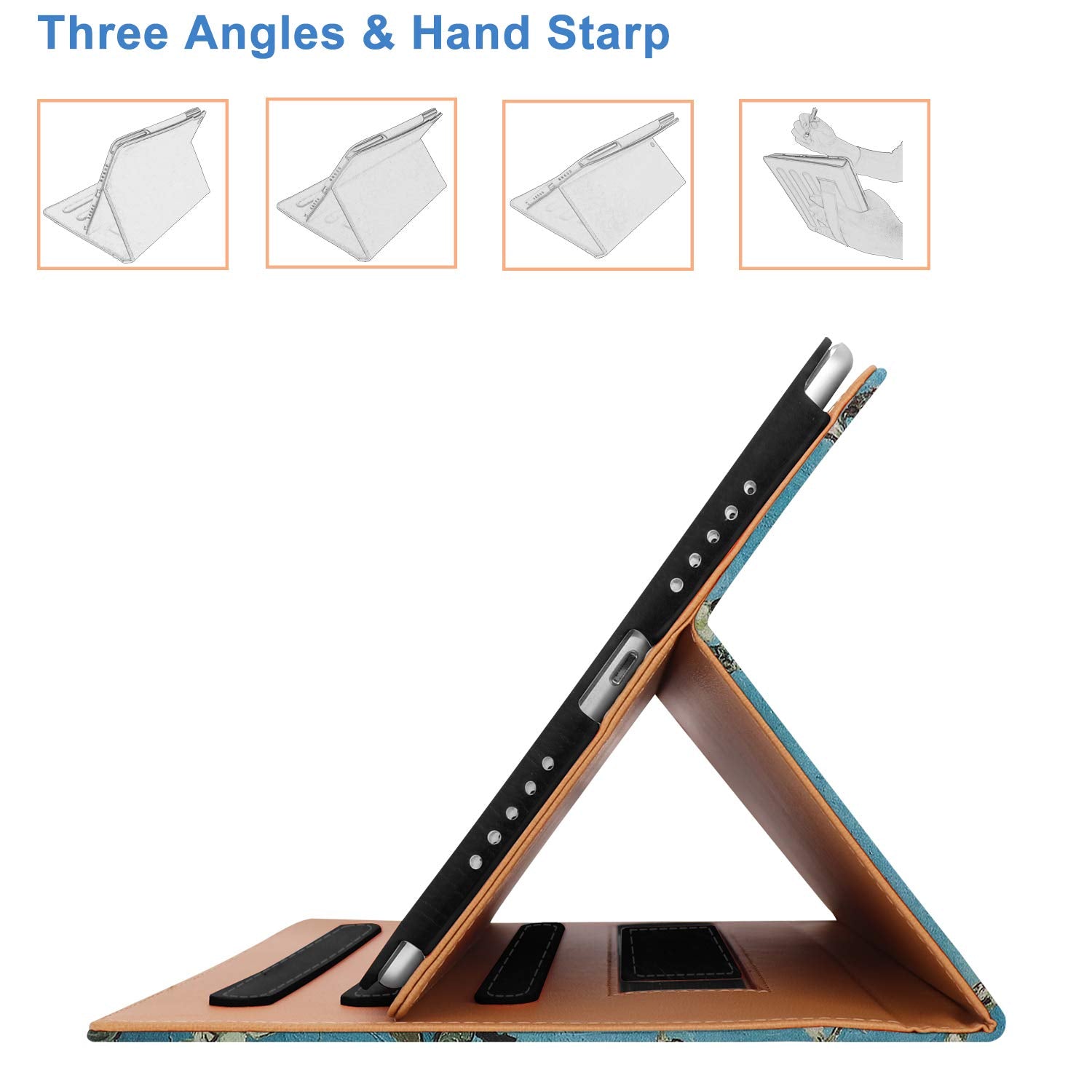 For Ipad 9Th/8Th Generation Case, For Ipad 10.2 Case 2021/2020 With Pencil Holder - Multi-Angle Stand, Hand Strap, Auto Sleep/Wa
