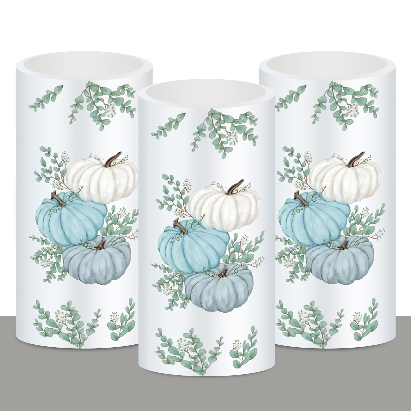 Whaline Fall Led Flameless Candles Blue Pumpkin Warm Light Battery Operated Pillar Candles Autumn Electric Flickering Candles Fo