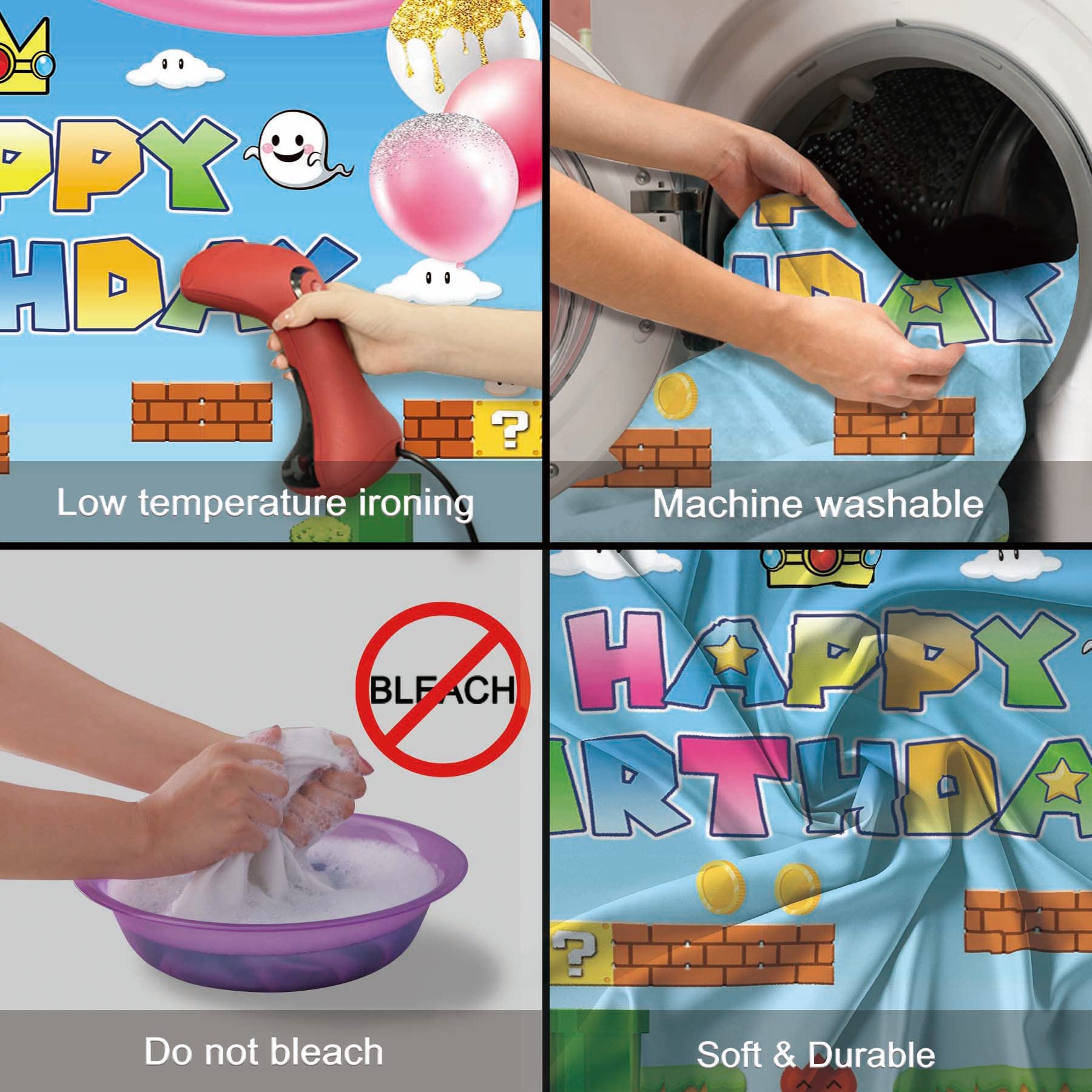 Yriujul 72X43Inch Video Game Birthday Backdrop Cartoon Super Brother Photography Background Adventure Princess For Girl Banner B