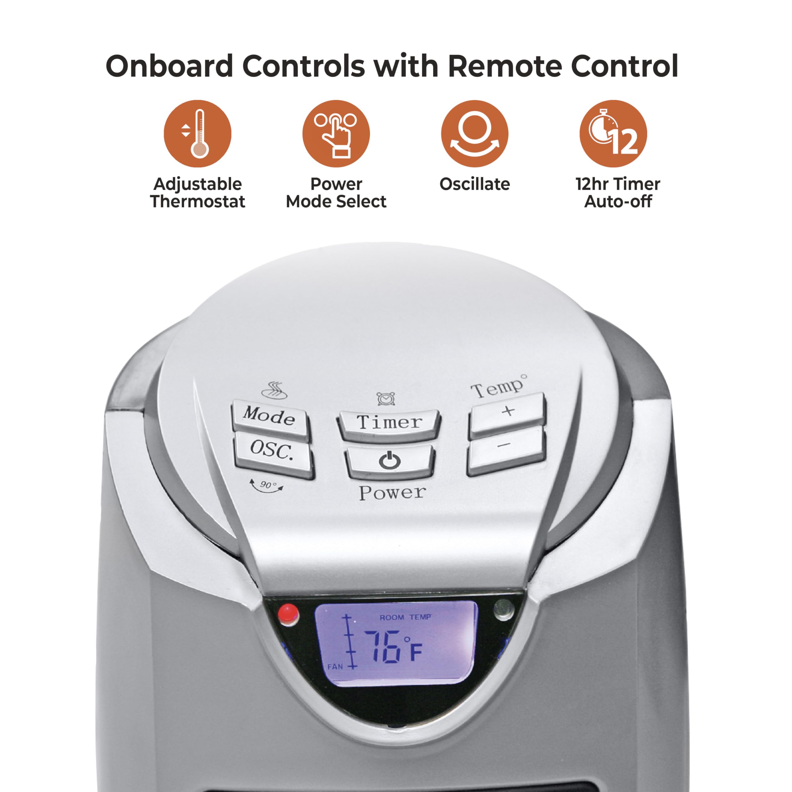 Comfort Zone Electric Oscillating Ceramic Tower Space Heater, Remote, Backlit Digital Thermostat & Temperature Display, Timer, &