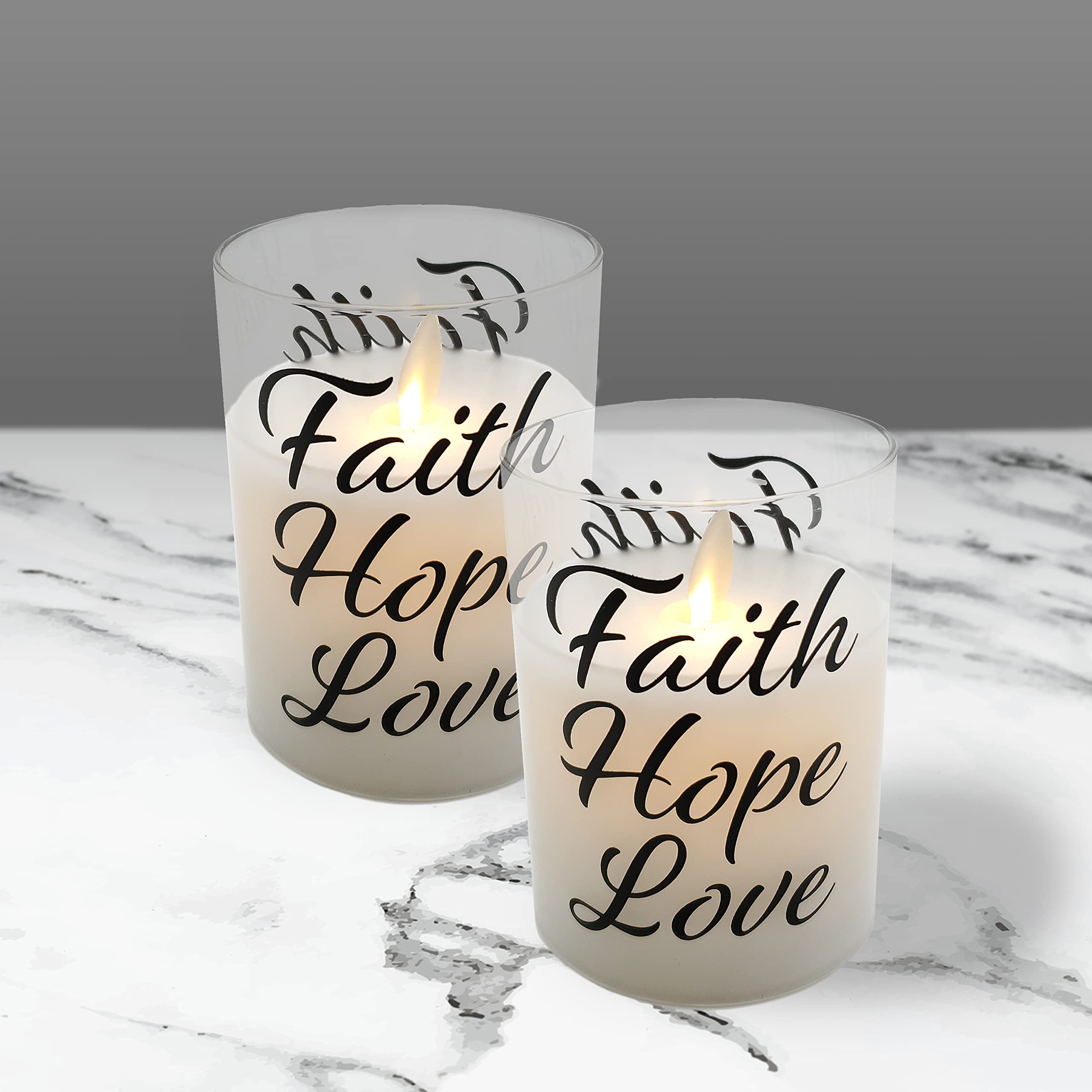 Lumabase Battery Operated Led Glass Candles With Flickering Flame, Faith Hope Love   Set Of 2