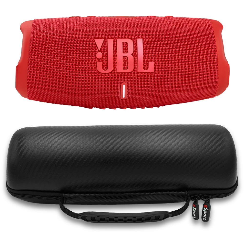 JBL Charge 5 Waterproof Portable Speaker with Built in Powerbank and gSport Carbon Fiber Case (Red)