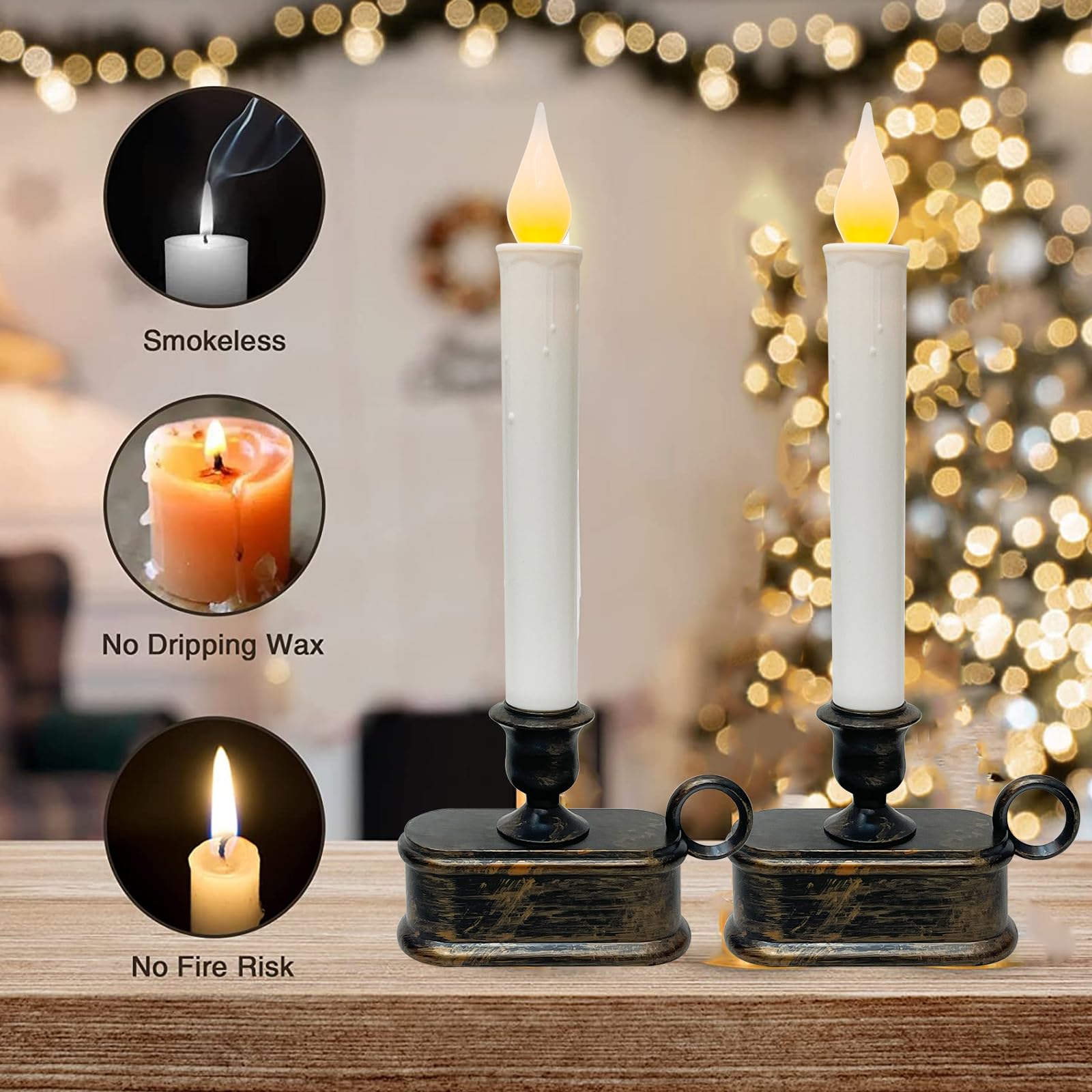 4 Pack Christmas Led Candle Lamps With Sensor, 10Inch Battery Operated Window Candles With Flickering Flame For Indoor Bedroom C