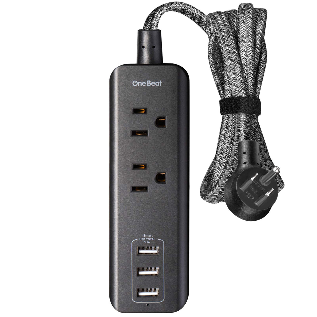 Flat Plug Power Strip With Usb   2 Outlets 3 Usb Charging Ports(3.1A, 15W), Desktop Charging Station With 5 Ft Braided Extension