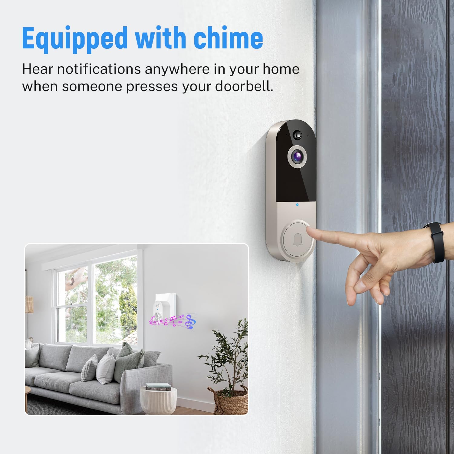 Hopeflex 1080P Smart Wireless Video Doorbell Camera With Chime, Ai Human Detection, 2.4G Wifi, Two Way Talk, Battery Rechargeabl