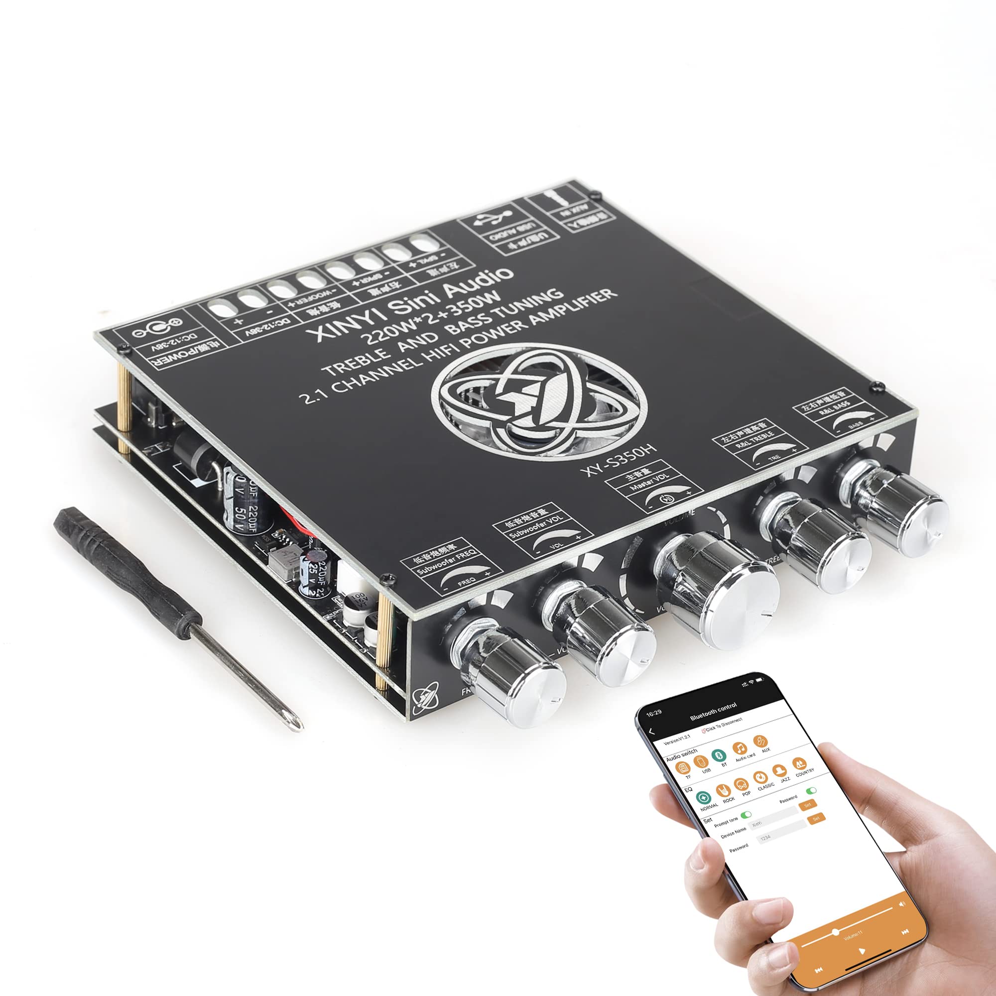 Xy S350H 220W*2+350W 2.1 Bluetooth Power Amplifier Board Support Custom Bluetooth Name, 18V 36V Bluetooth Speaker Audio Amplifie