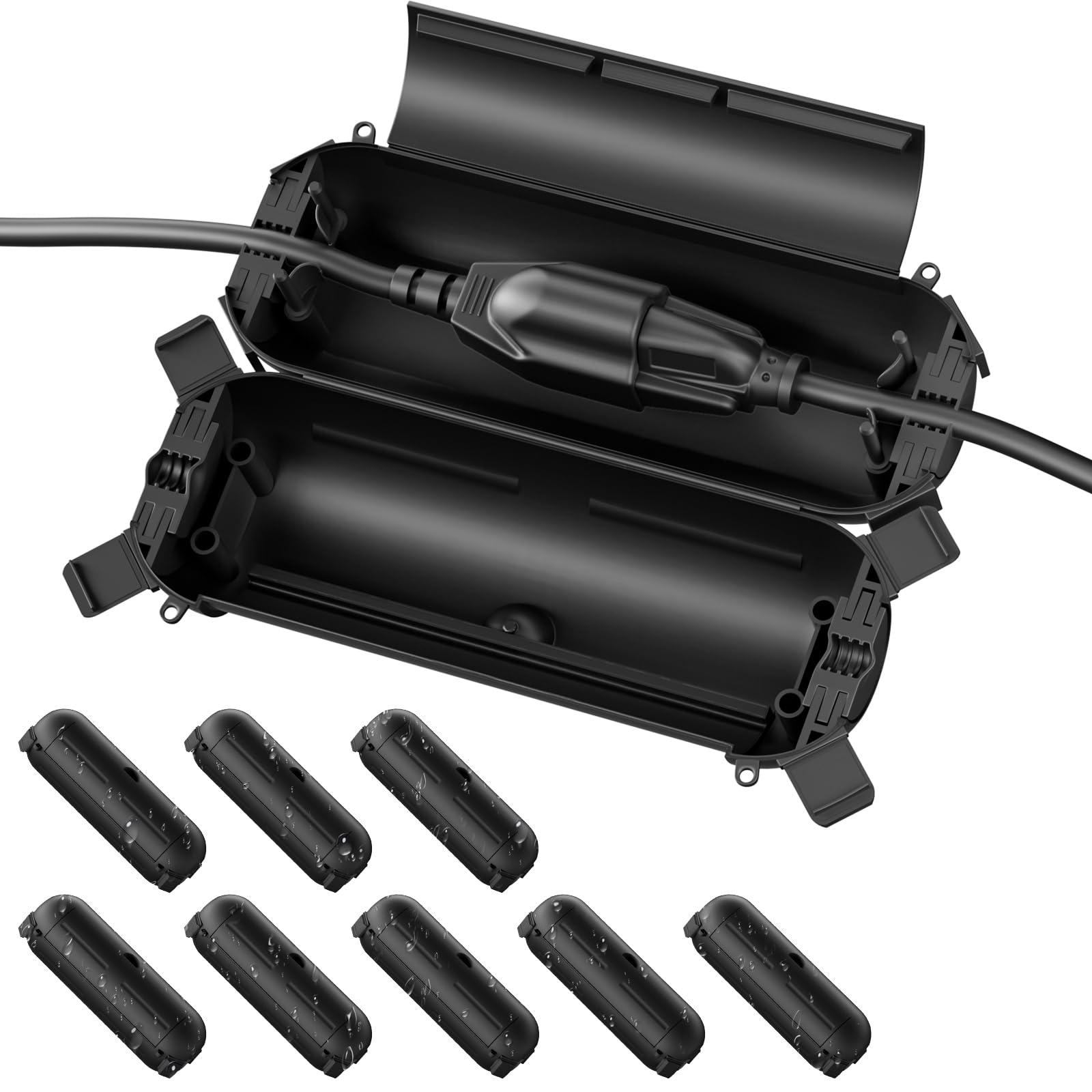 [9 Pack] Outdoor Extension Cord Safety Cover, Ip44 Waterproof Connection Protector, Weatherproof Electrical Box For Outdoor Plug, Outlet, Holiday Light, Halloween And Christmas Decorations, Black
