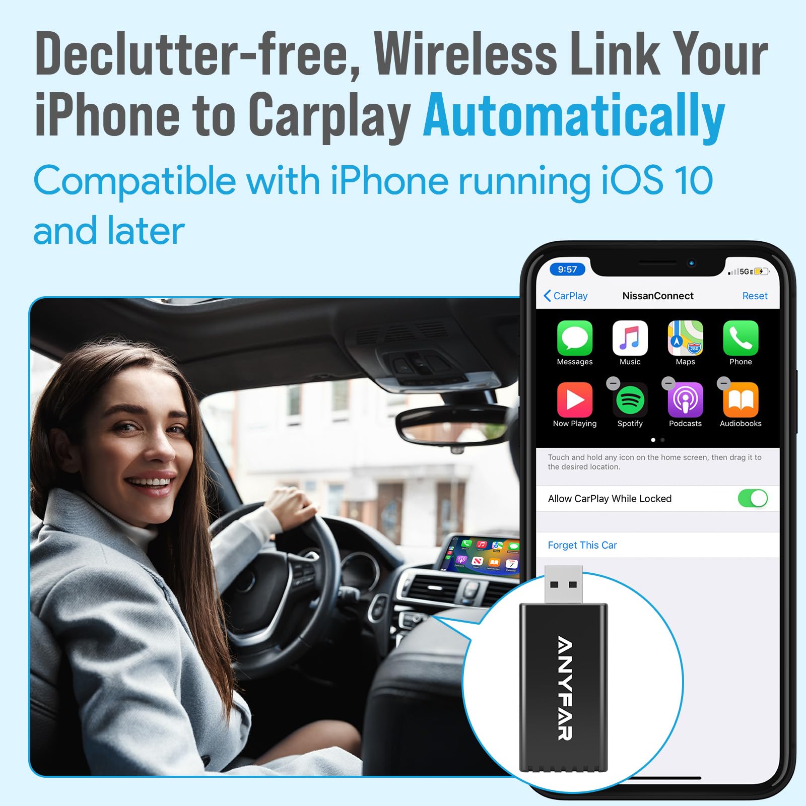 Anyfar Wireless Carplay Adapter For Iphone, Only For 2016+ Cars With Factory Wired Carplay, Dual Core 5G Chip (Upgraded), Auto C