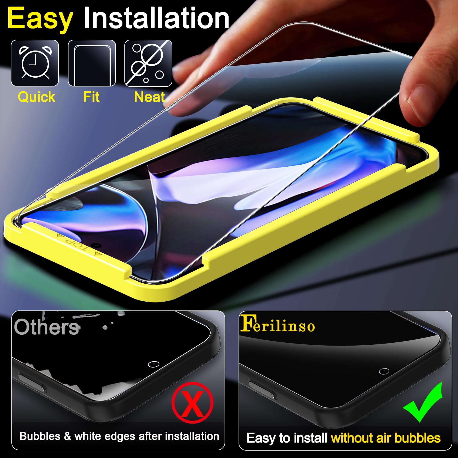 Ferilinso Full Coverage 3 Pack Screen Protector For Google Pixel 9 Pro Xl [Phone Case Friendly], 3 Pack Tempered Glass Camera Le