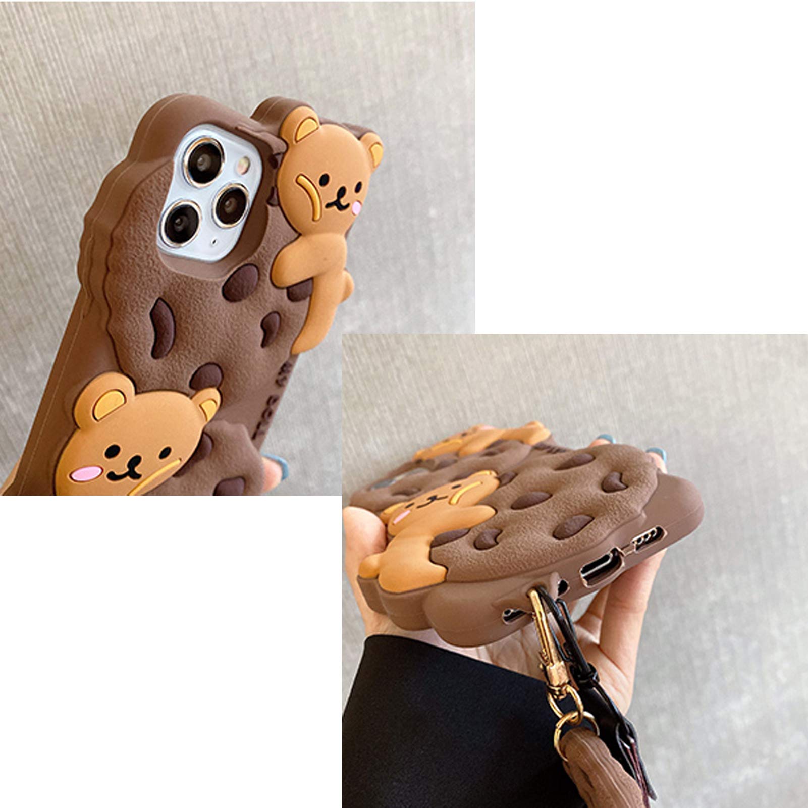 Yatchen For Iphone 11 Pro Max Case Cookie Bear Kawaii Phone Cases,Cute Iphone 11 Pro Max Case With Strap Lanyard 3D Cartoon Bear