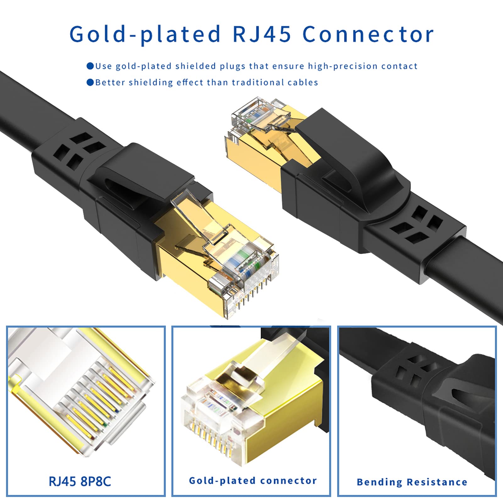 Qiuean Cat8 Ethernet Cable 200Ft, High Speed Outdoor & Indoor Lan Network Cable 40Gbps, 2000Mhz With Gold Plated Rj45 Connector