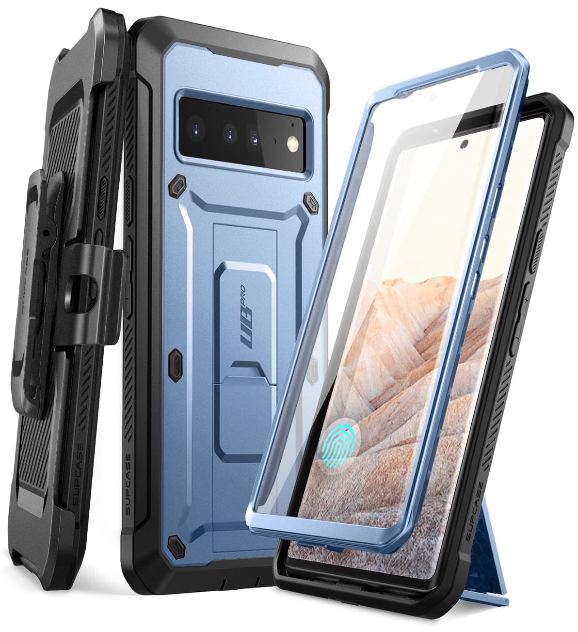 Supcase Unicorn Beetle Pro Rugged Holster Case For Google Pixel 6 Pro (2021), Metallic Blue