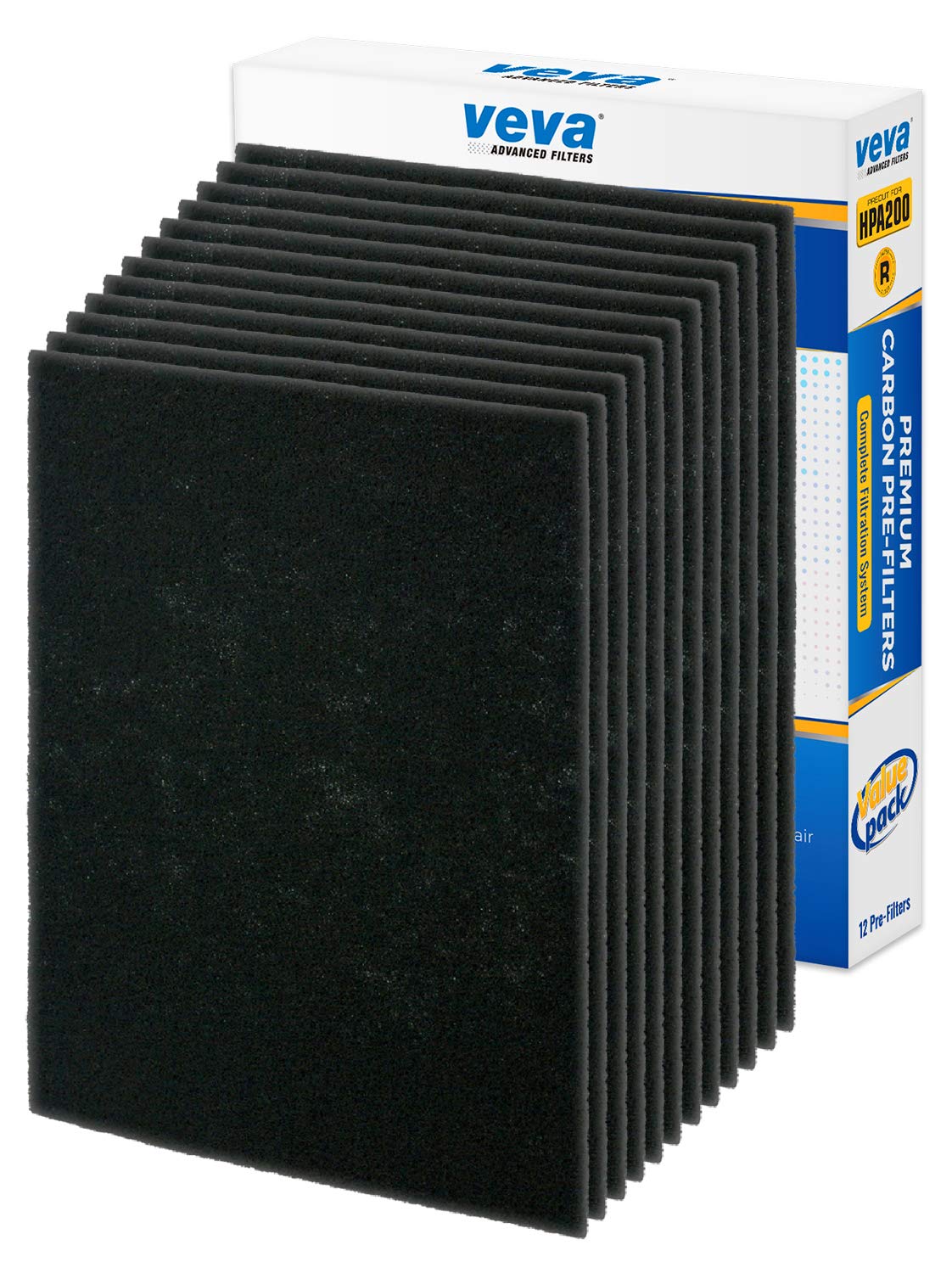 Veva Precut For Hpa200 Premium Carbon Activated Pre Filters 12 Pack Compatible With Hw Air Purifier Models 200, 202, 204, 250B.